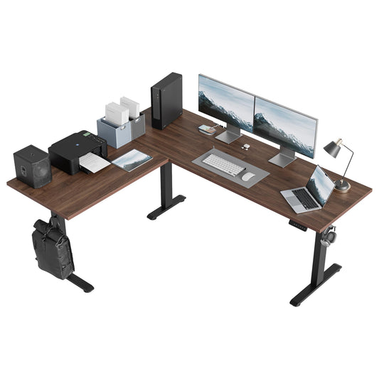 Agilestic Triple Motors 73" x 60" L Shaped Standing Desk, Electric Standing Desk Adjustable Height, Extra Large Desktop Corner Table for Home Office, Gaming Workstation, Splice Board, Dark Walnut