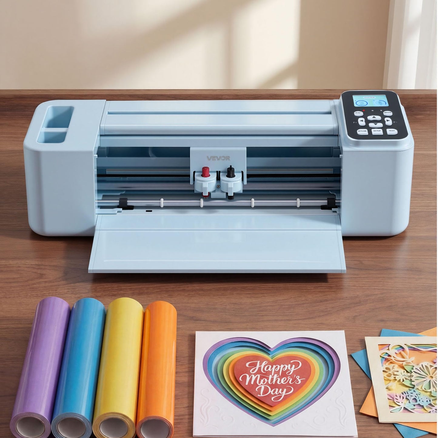 VEVOR Vinyl Cutting Machine, 12 in, Button and Screen Controlled Vinyl Cutter, 20000+ Built-in Design Resources, Compatible with Mac, Windows, Android and iOS, for Creating Customized Crafts Cards