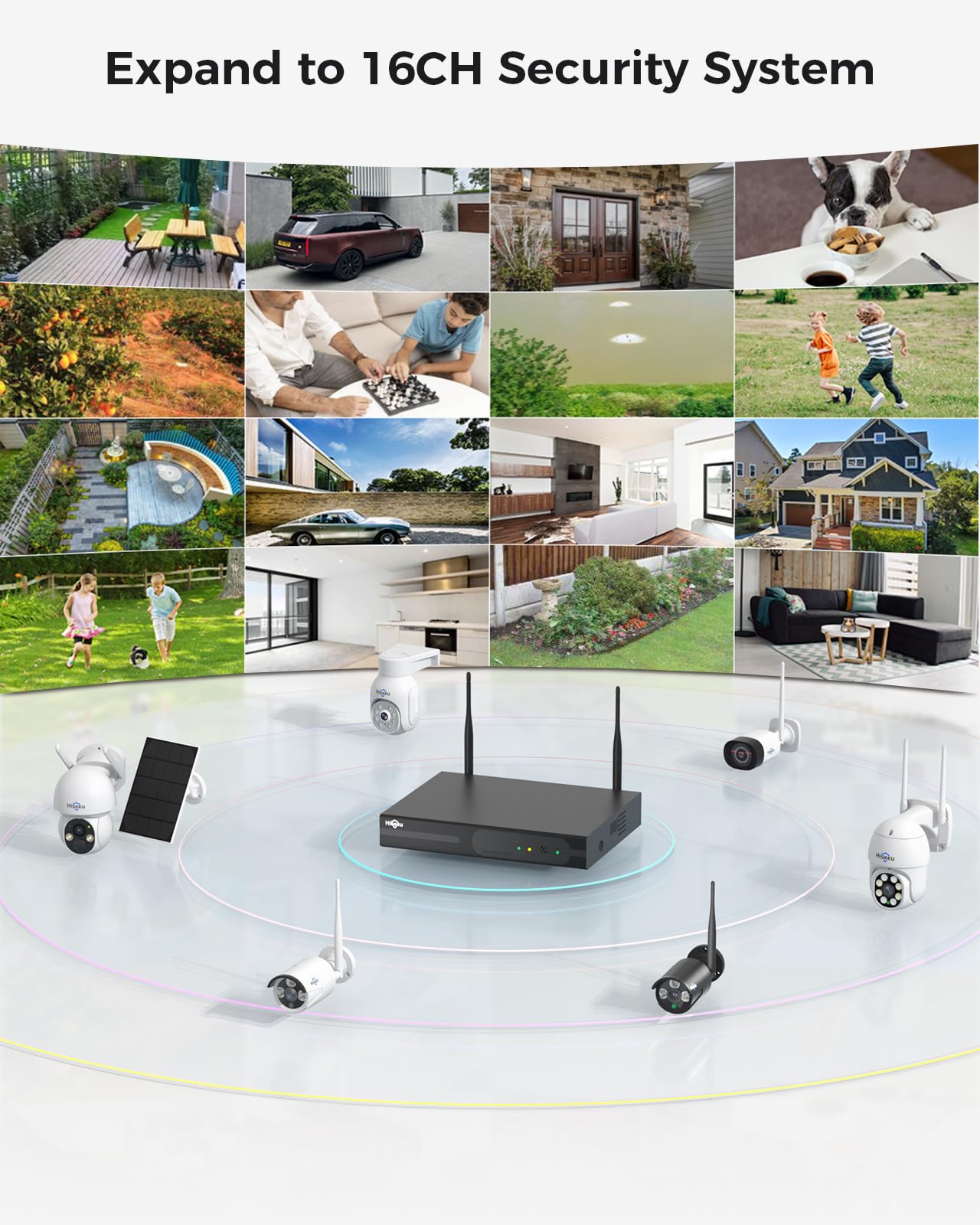 Hiseeu Wireless Security Camera System, 16CH NVR 5MP Outdoor WiFi Cameras, 8-Cam Kit, Plug-in Home Security System, Motion Detection, IP66, 3TB HDD, No Monthly Fees