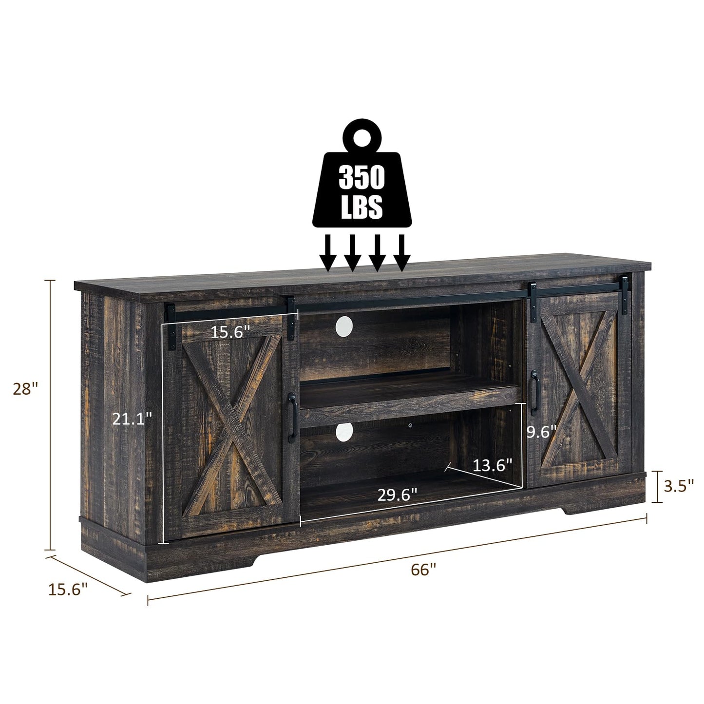 AMERLIFE 66” TV Stand for 65 Inch TV, Farmhouse Entertainment Center with Storage Cabinets and Adjustable Shelf & Feet, Modern TV Console Table for Living Room or Bedroom, Rustic Oak