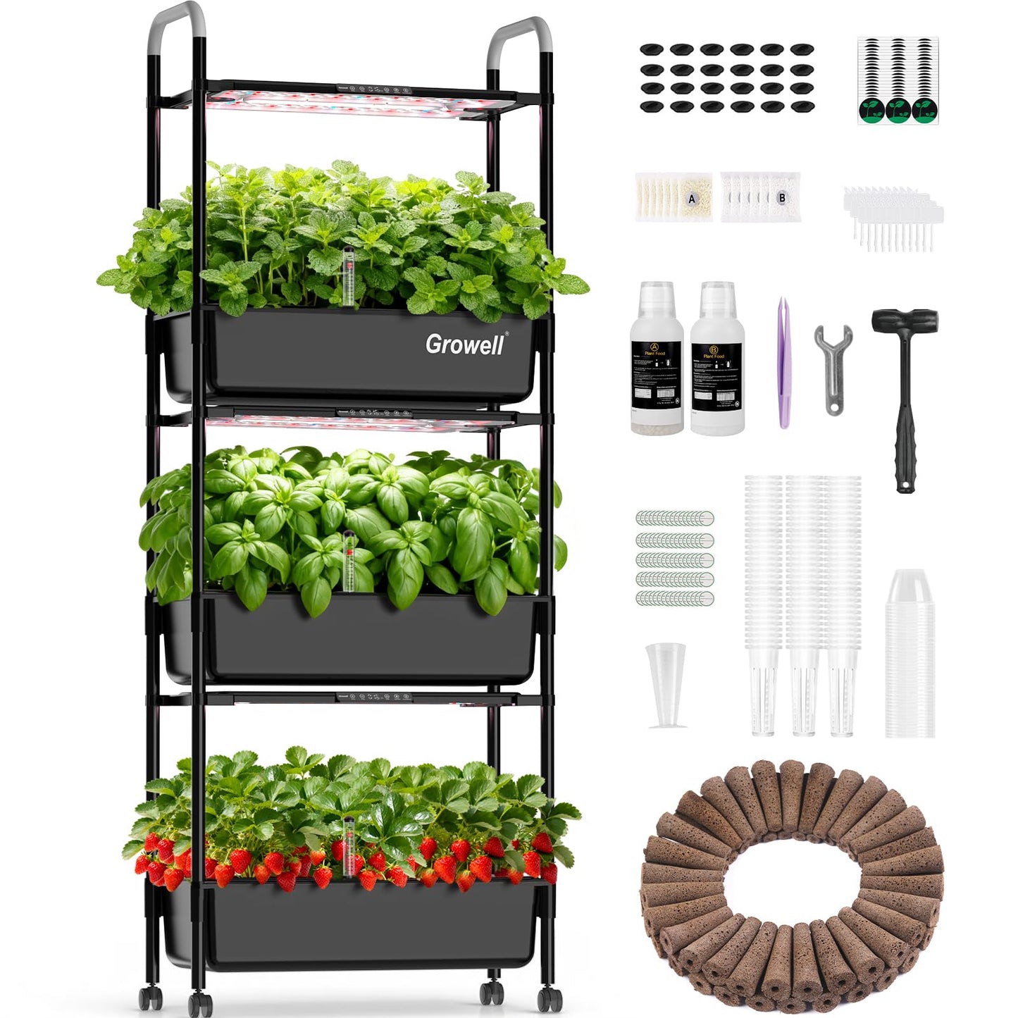 Growell Hydroponics Growing System Kit, 81 Pods Vertical Indoor Herb Garden with Smart LED Grow Light, Auto Circulating Water Pump Each Tier, 42L Hydroponic Gardening Systems for Ideal Gifts (Black)