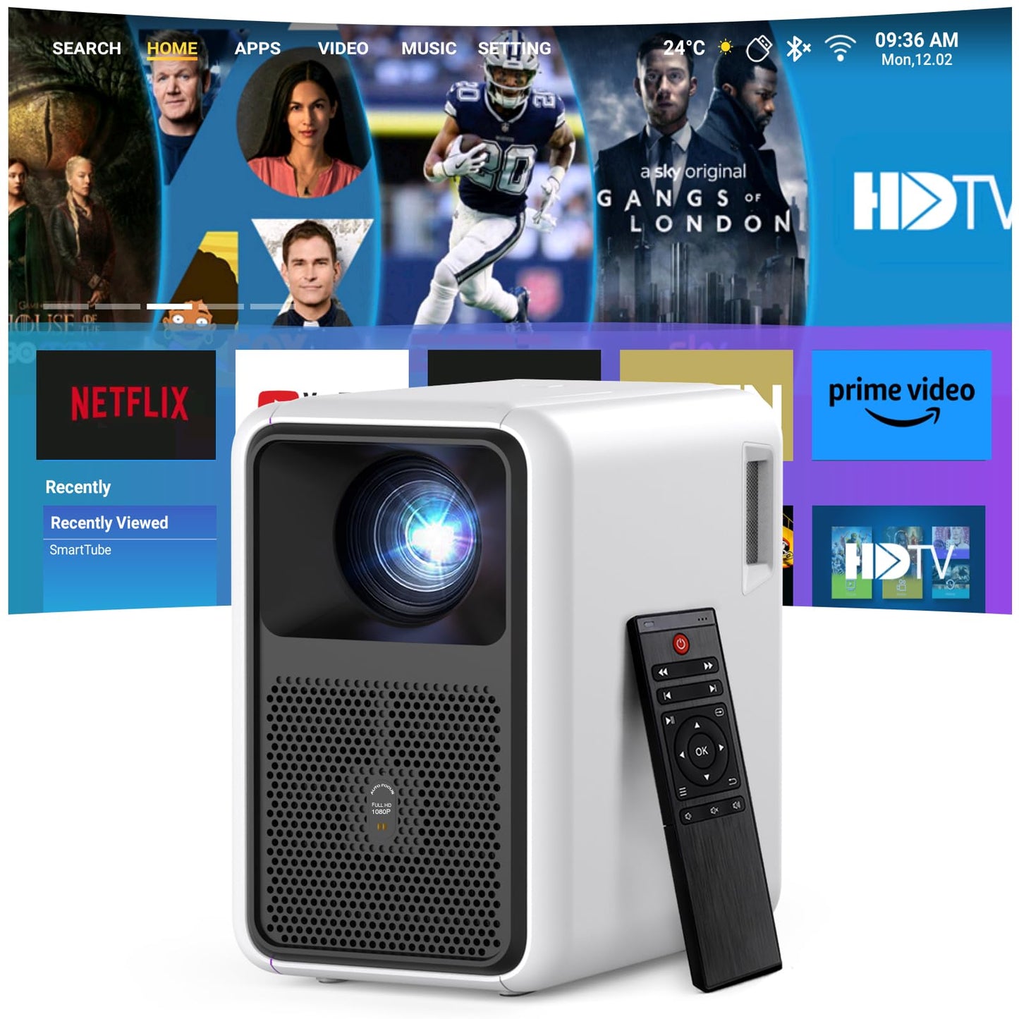 Ecosky 3000 ANSI Lumens 4K Support Projector with WiFi6 and Bluetooth,CR36