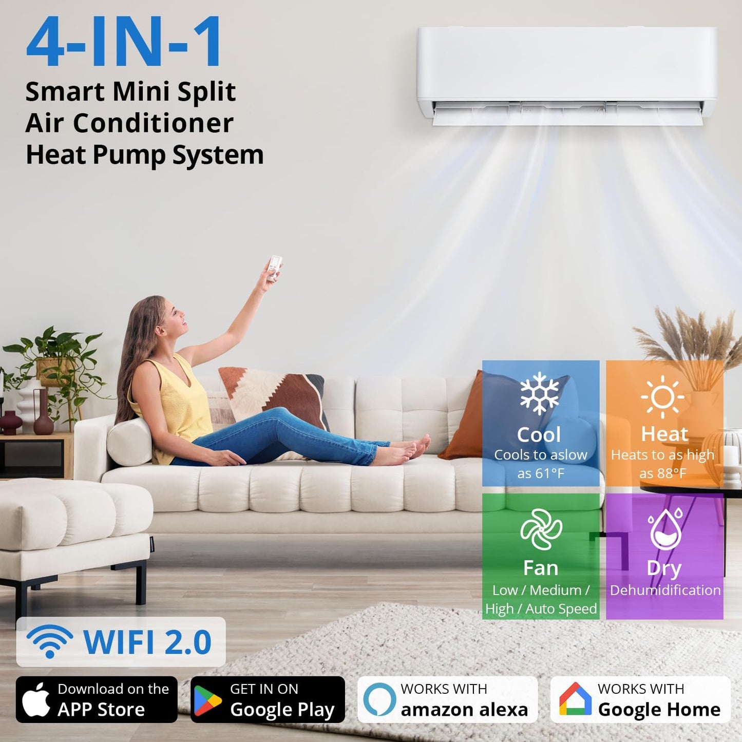 9,000 BTU Mini Split Air Conditioner & Heat Pump, Ultra Quiet, ENERGY STAR, 24 SEER2, 115v Standard Plug, Ductless AC, r454b Green Refrigerant, Remote, Cools & Heats Rooms Up to 450 Sq.Ft