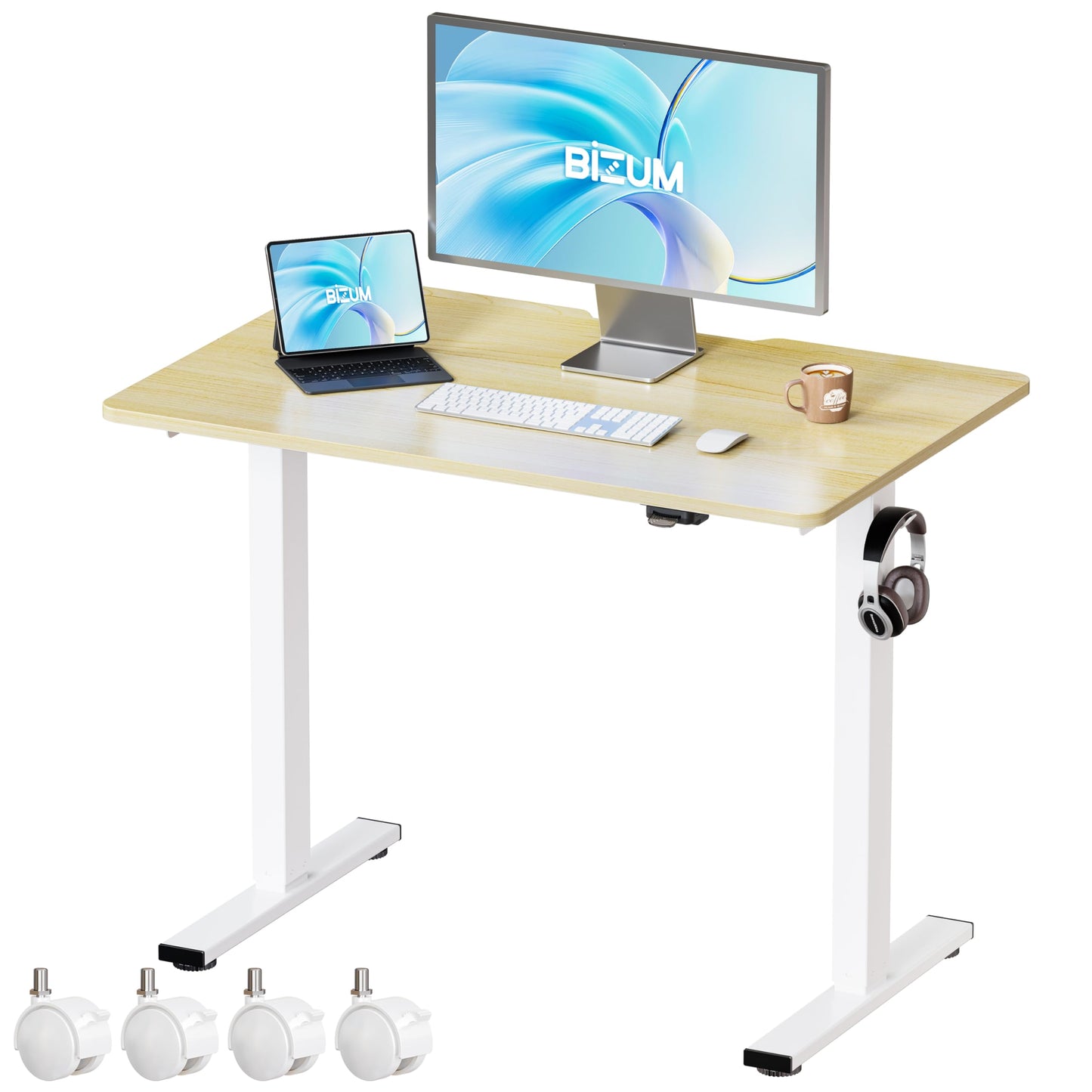 BIZUM 39.4" Small Electric Standing Desk Height Adjustable, Whole Piece Stand Up Computer Desk Work Study Writing Gaming Desks for Home Office Oak