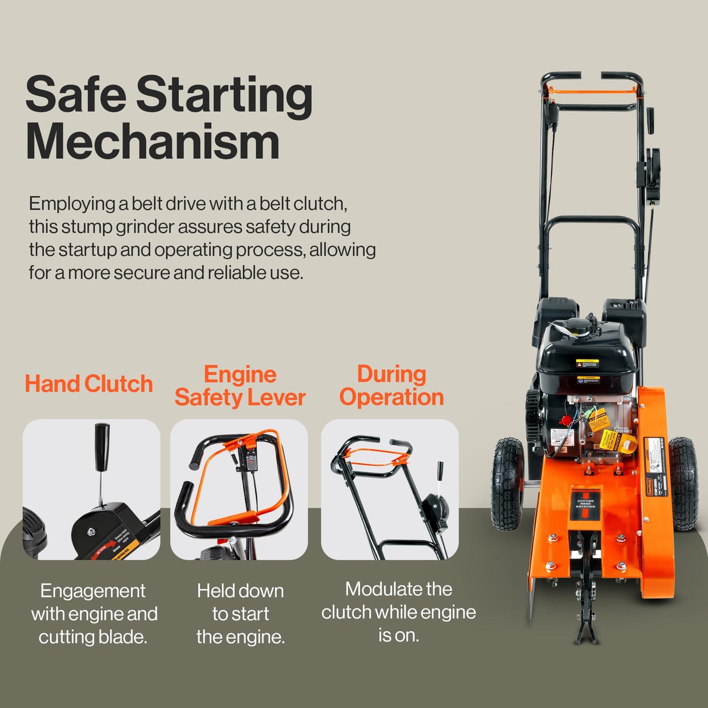 SuperHandy Gas-Powered Stump Grinder with 9HP Engine, Direct Belt Drive, 12-Inch Cutting Depth, 6 Durable Carbide Teeth – Compact and Lightweight