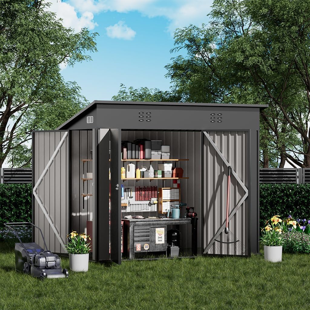 COMHOMA 8'x4' Shed Outdoor Storage,Metal Garden Tool Utility