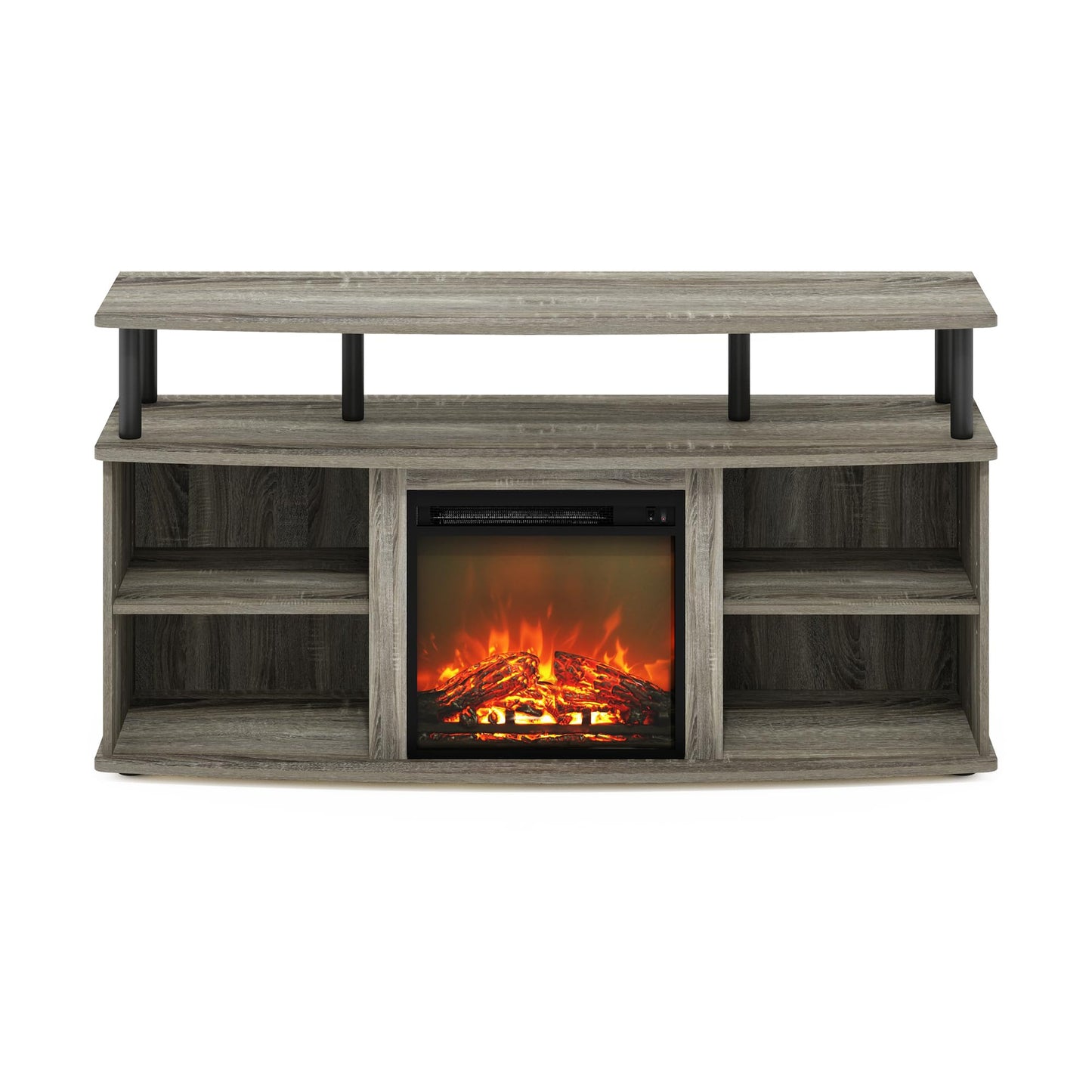 Furinno Jensen Fireplace TV Stand, Entertainment Center, TV Console for TV up to 55 Inch with Fireplace and Open Shelving Storage, for Living Room, Bedroom, French Oak Grey