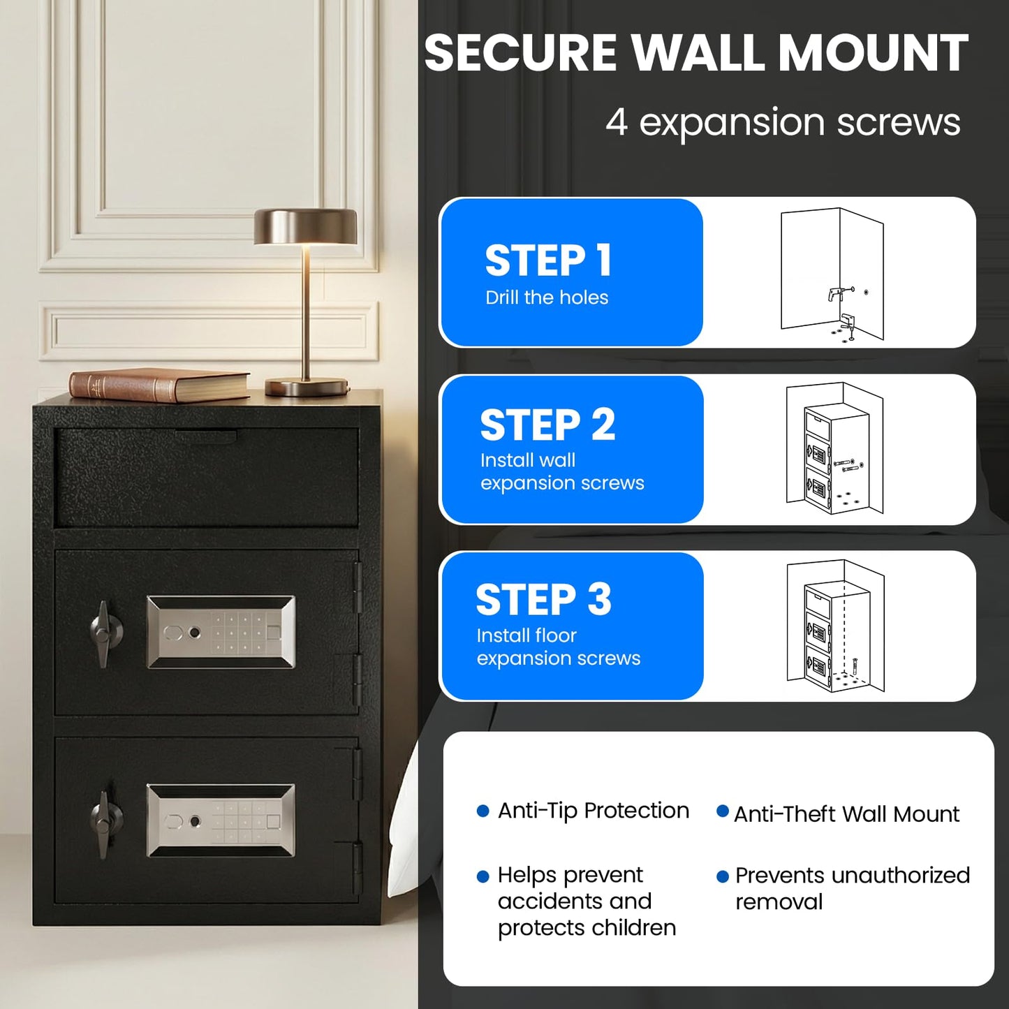 Large Drop Safe for Business, Biometric Cash Safe with Drop Slot Anti-Fishing, Fingerprint and Key Digital Lock, Fireproof Bag, 9 Cu.ft Heavy Duty Deposit Drop Box Safe for Money Retail Store