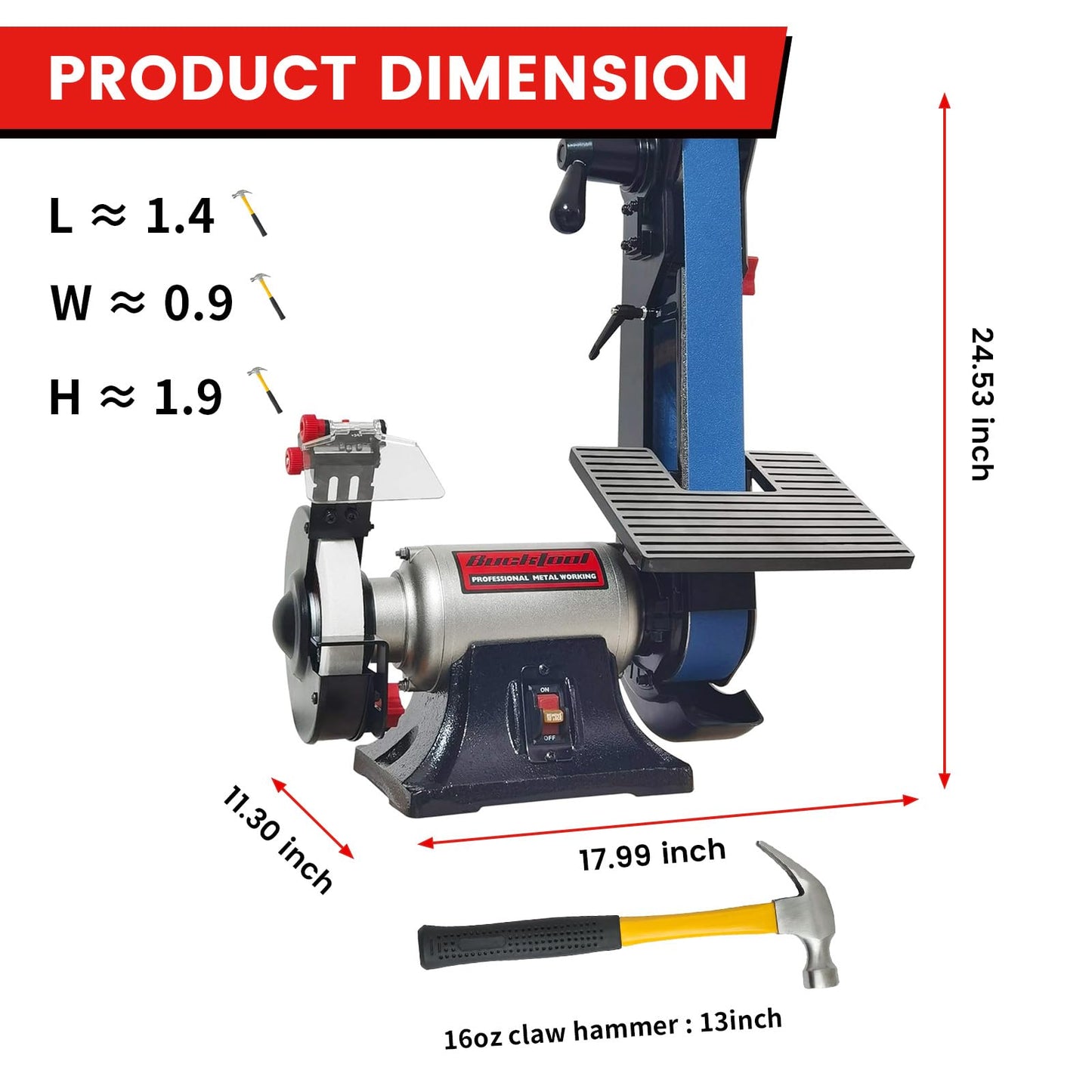 Bucktool 2 x 42 Belt Sander and 6 Inch Bench Grinder Combo, 1/2 HP 3.5 Amp Knife Sharpener for Knife Making, Metalworking, Woodworking, Benchtop Belt Grinder with Large Work Table