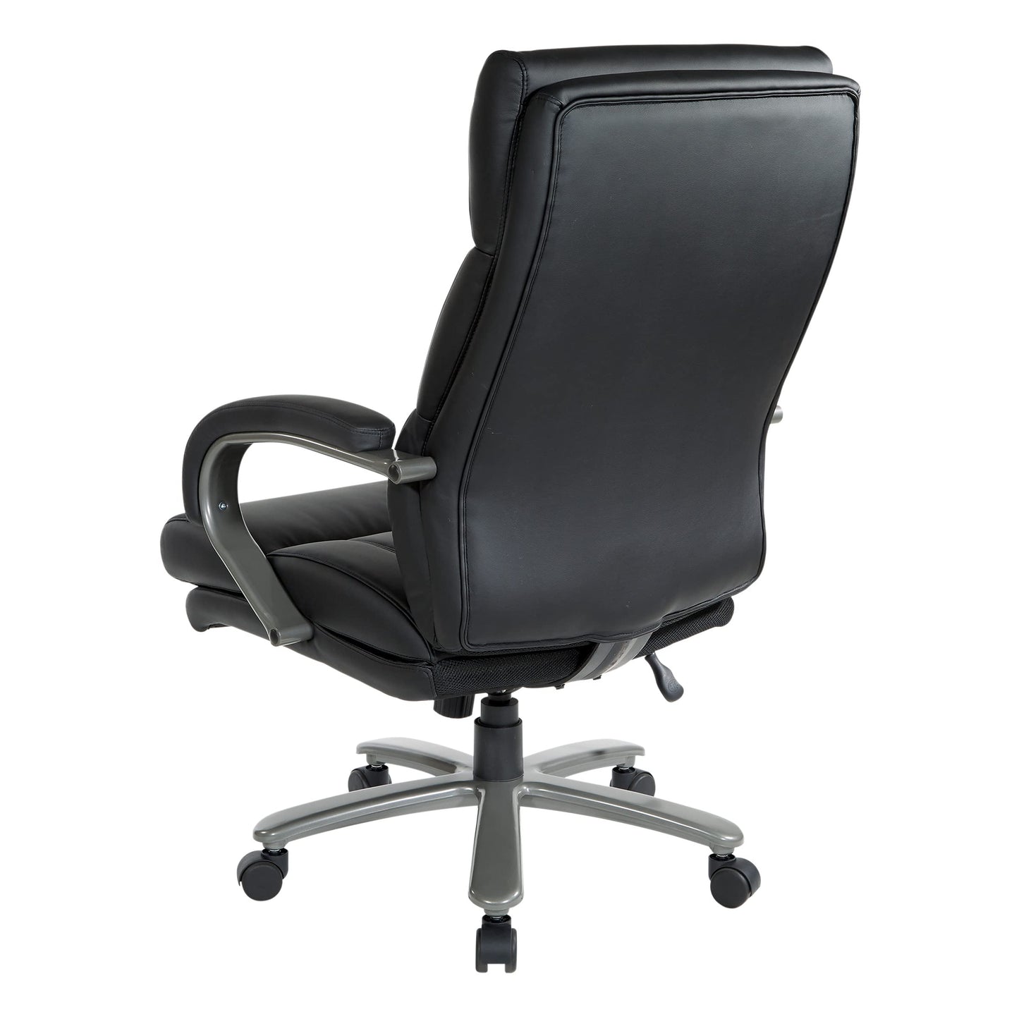 Office Star ECH Series Big and Tall Bonded Leather High Back Executive Chair with Lumbar Support, Padded Loop Arms and Titanium Base, Black