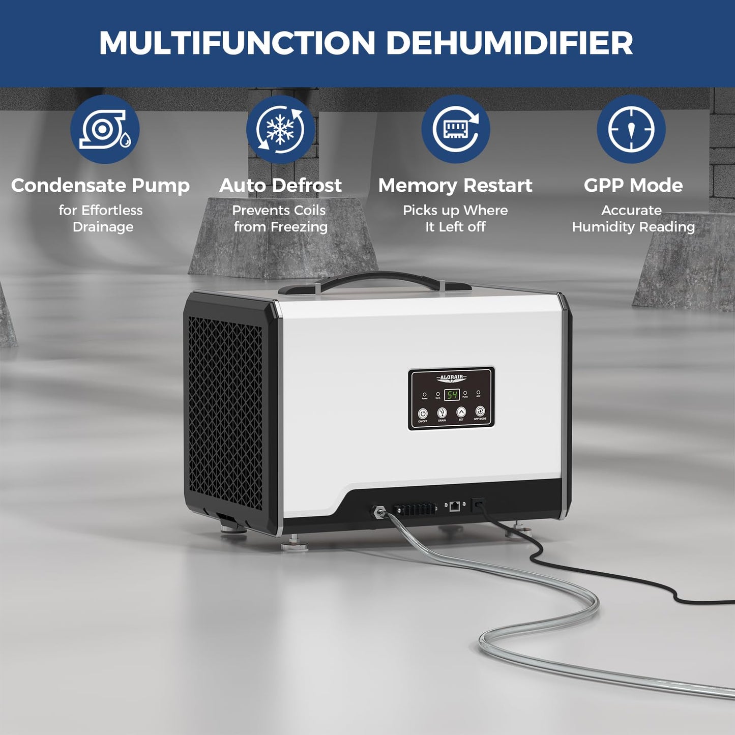 ALORAIR 120 PPD Commercial Dehumidifier with Pump, Crawl Space Dehumidifier for Up to 1,500 Sq. Ft., Portable Industrial Water Damage Unit for Basement, Home, Garage, Attic, 6-Year Limited Warranty