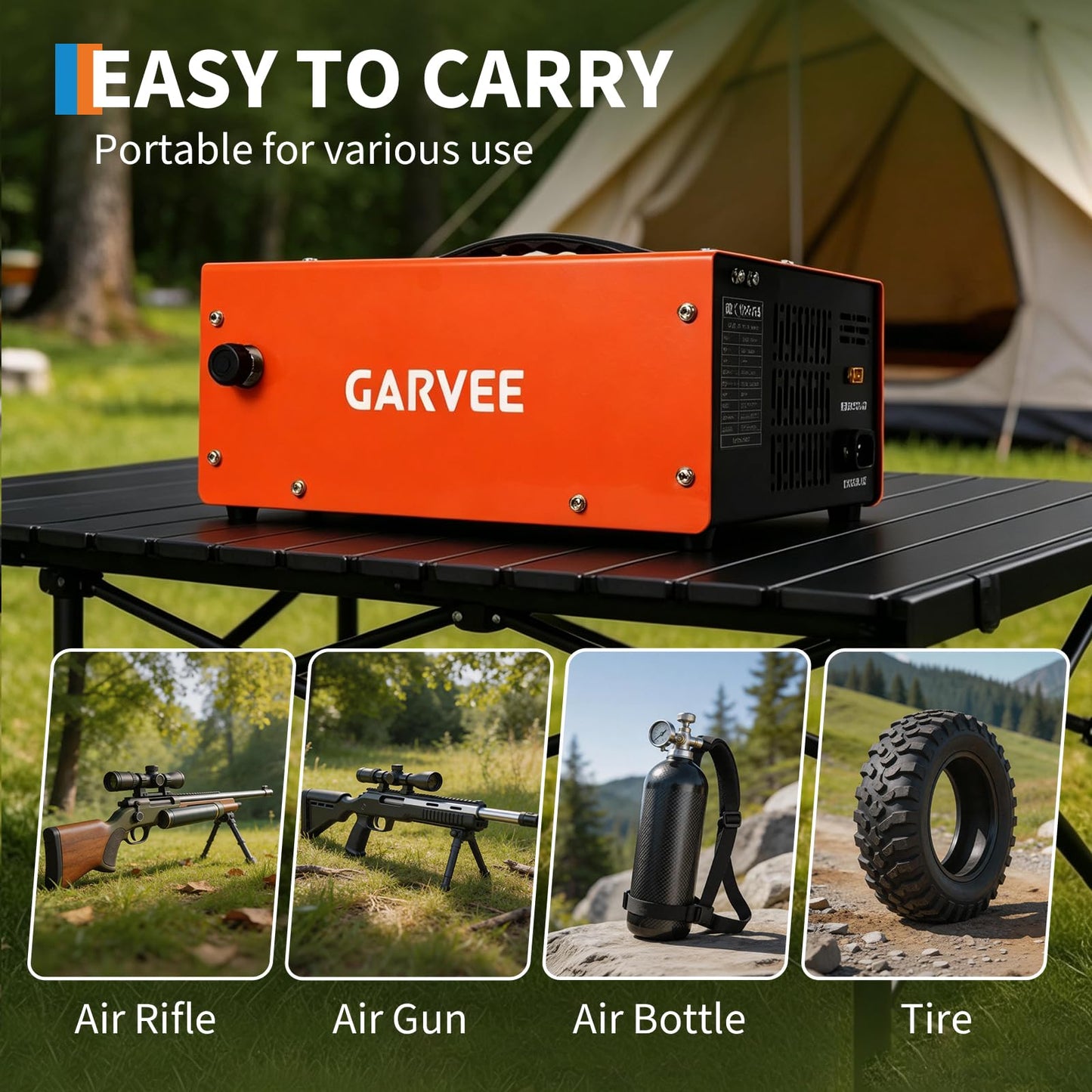 PCP Air Compressor, 4500PSI/30Mpa, 350W Oil-Free Fast Fill Pump with Auto Shut-Off, Dual Power 12V DC & 110V/220V AC, Portable Air Pump for Airguns, Air Rifle, Paintball, HPA Tanks(Compact)