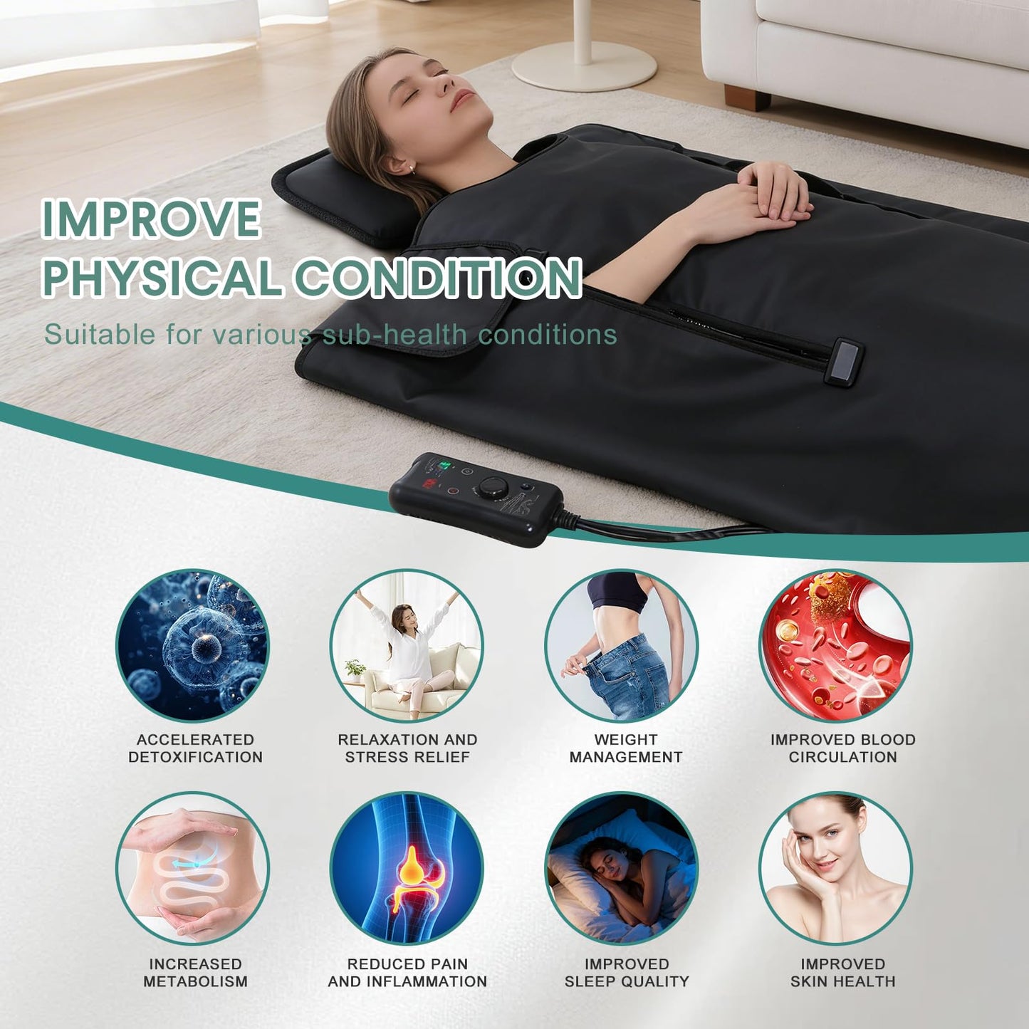 BTWS Infrared Sauna Blanket –Low EMF Safe with Support Pillow,Size 6 ft x 2.6 ft,Durable PU Leather Cover Detox & Relaxation at Home Adjustable Timer,5 Pcs Detox Bags,Gifts for Family