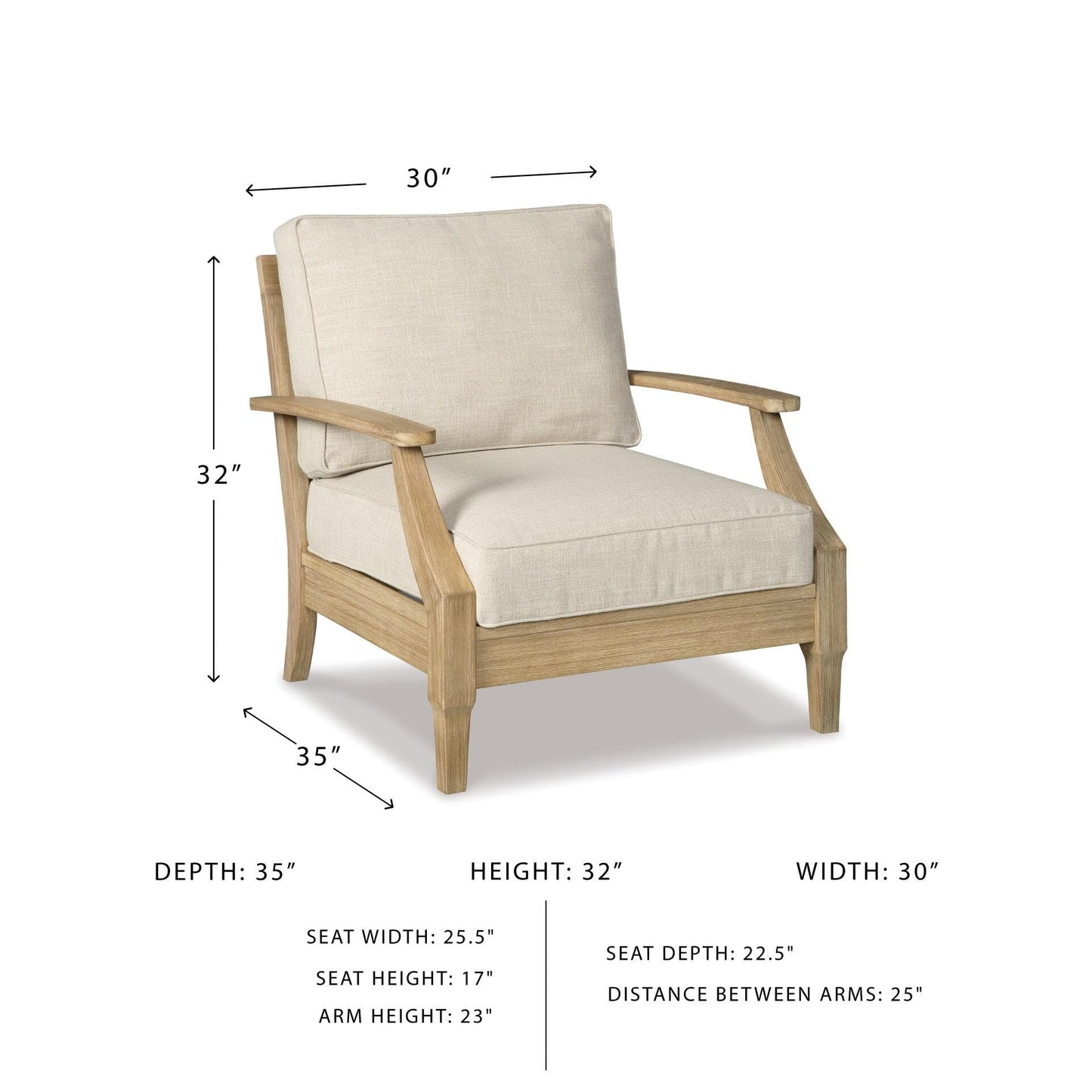 Signature Design by Ashley Clare View Outdoor Lounge Chair, All-weather Foam Cushion, Protective Finish, Eucalyptus Wood , 30" W x 35" D x 32" H, Beige