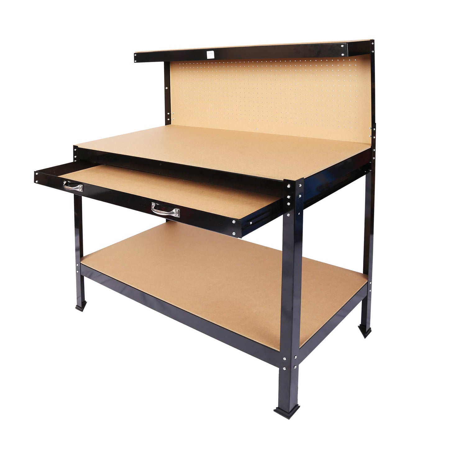 63" Heavy-Duty Steel Workbench - Industrial-Grade Garage Work Station Featuring a pegboard, Storage Drawer & Bottom Shelf.(63"x24"x36") Supports up to 300 lbs.