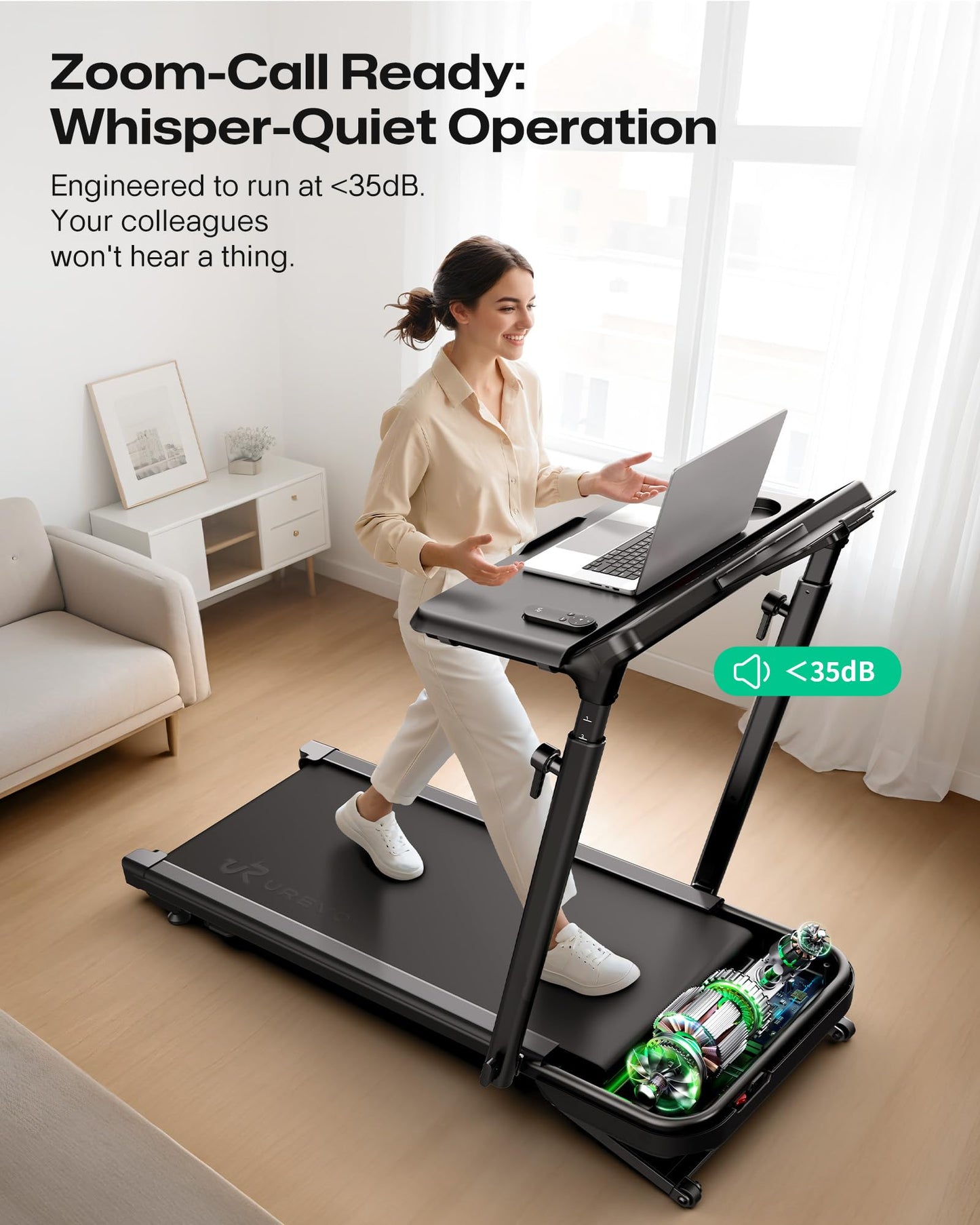 UREVO Foldimix 5L Treadmill with Multifunctional Desk, 9% Auto Incline Walking Pad for Home Office, Quiet 3.0HP Dual, 14-Point Shock Absorption, Folding Running Machine for Laptop/Work
