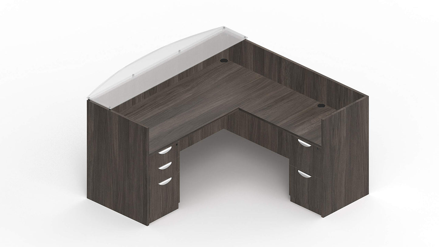 Offices To Go L Shaped Reception Desk with Glass Transaction Counter and 2 Sets of DrawersW/Drawers in (Artisan Grey)