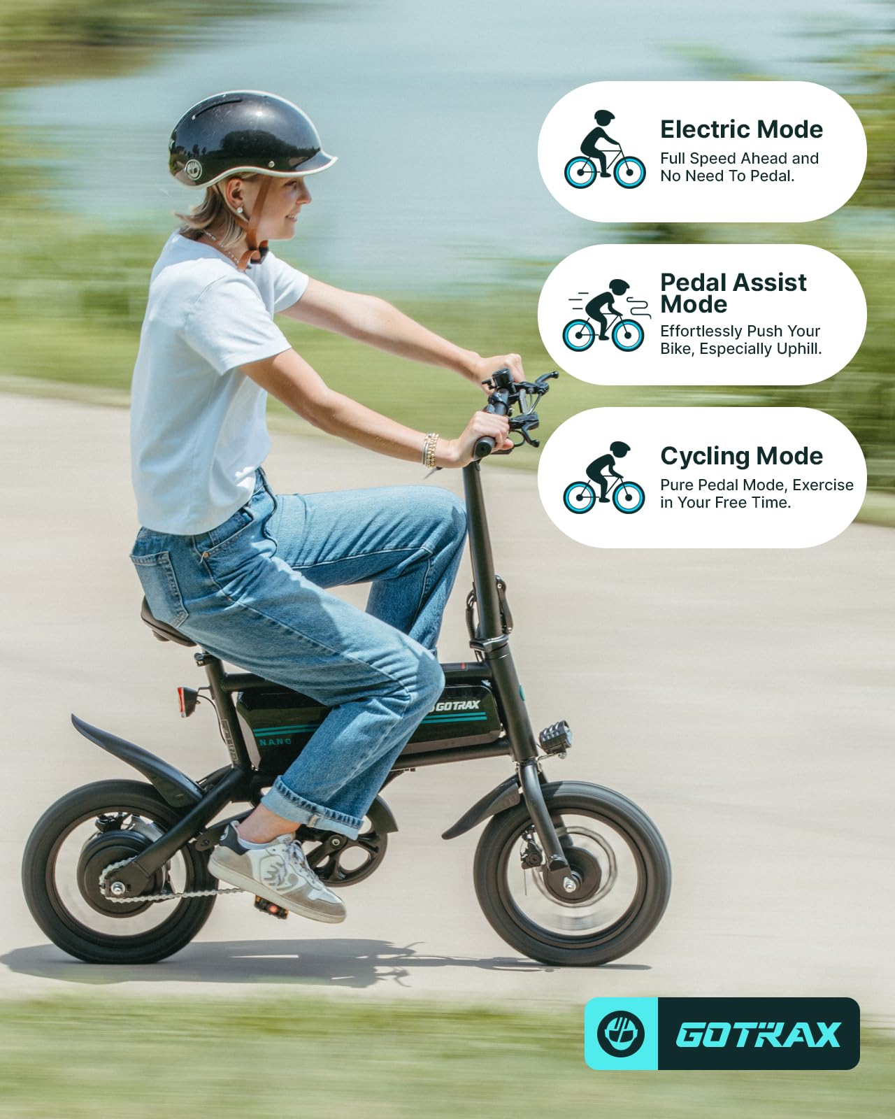Gotrax Nano 14" Folding Electric Bike, Max Range 25Miles(Pedal-Assist) & Max Speed 15.5Mph, Power by 350W Motor, Adjustable Seat & Dual Fenders, Commuter Electric Bicycle for Adults White