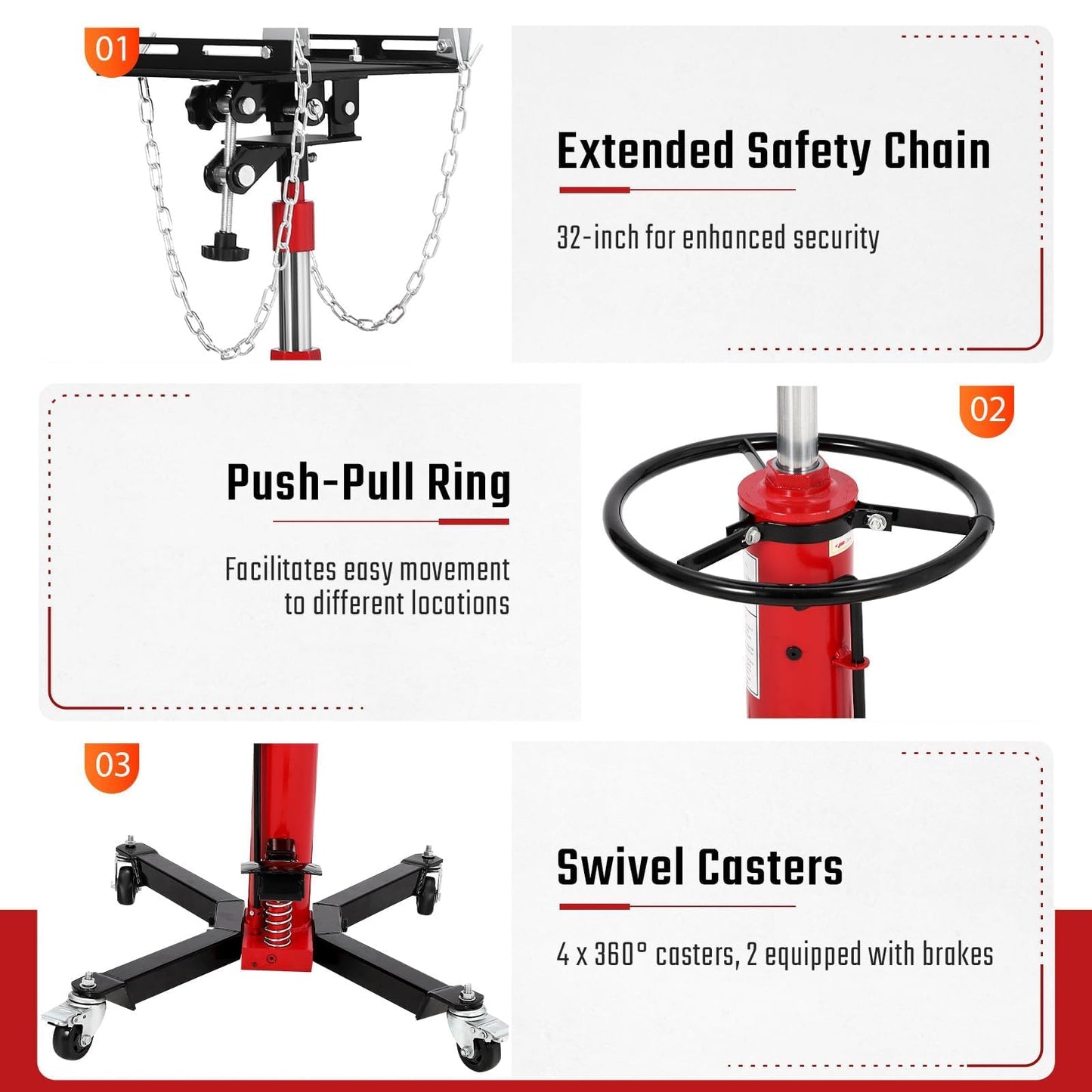 Transmission Jack 1322 LBS, Hydraulic Telescoping Stand with Foot Pedal & 360° Swivel Wheels, 34"-68" High Lift Transmission Jack for Car, Truck, SUV Repairs in Garage Workshop