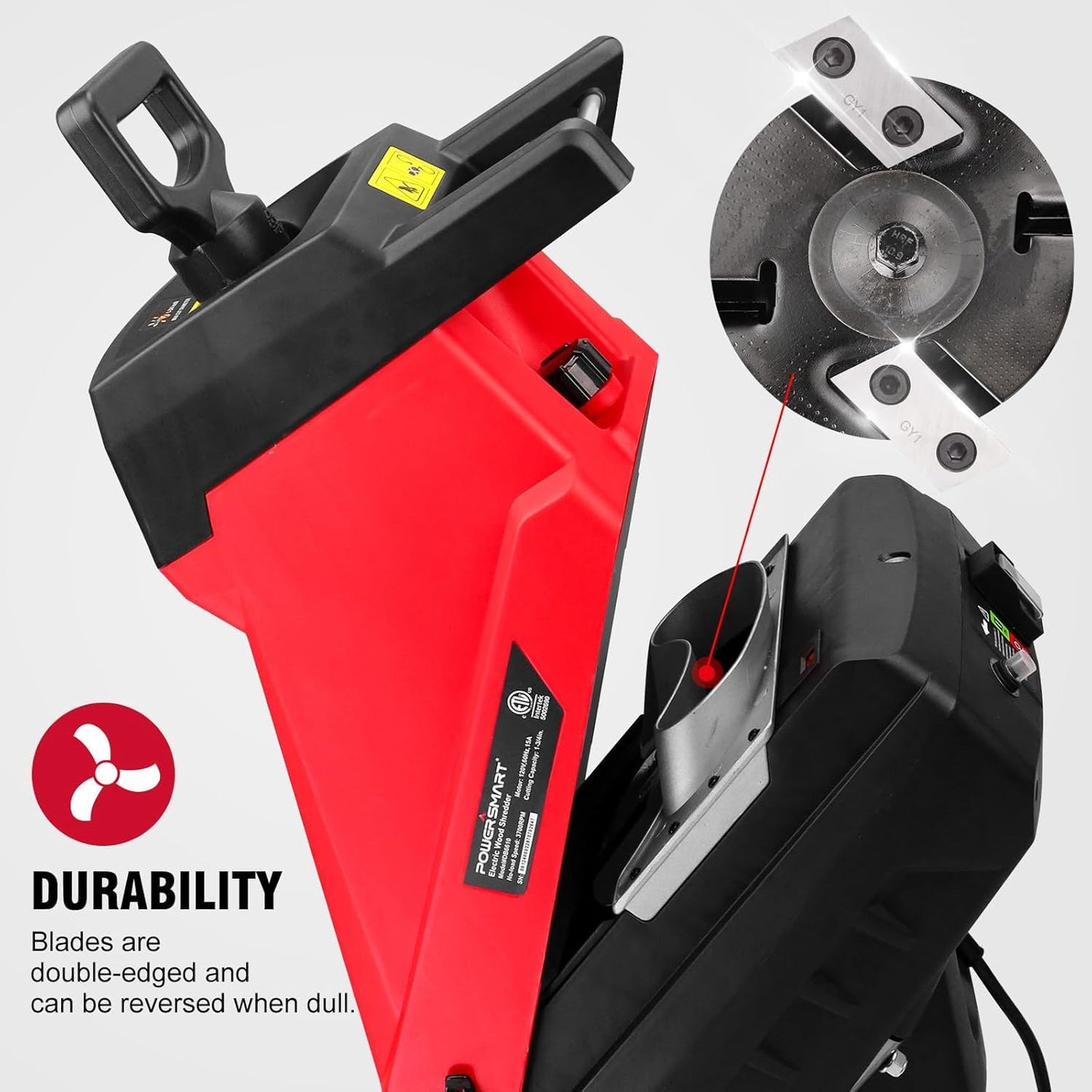 PowerSmart 120V 15A Corded Electric Wood Chipper, Shredders with 45mm Branch Capacity, Collection Bag for Garden