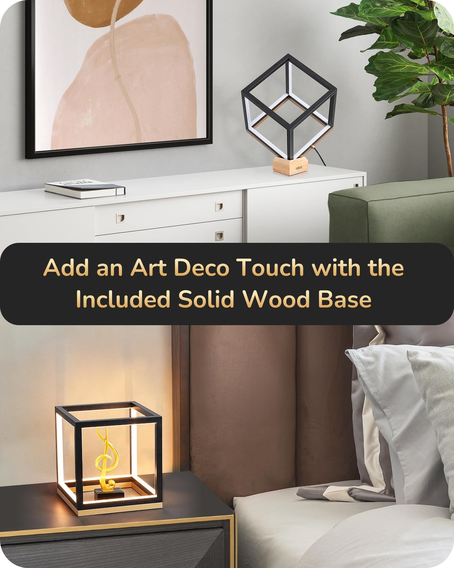 EDISHINE Modern LED Table Lamp, 3-Way Dimmable, 3000K/4500K/6000K, Black Gold, Model HLTL02VY12R