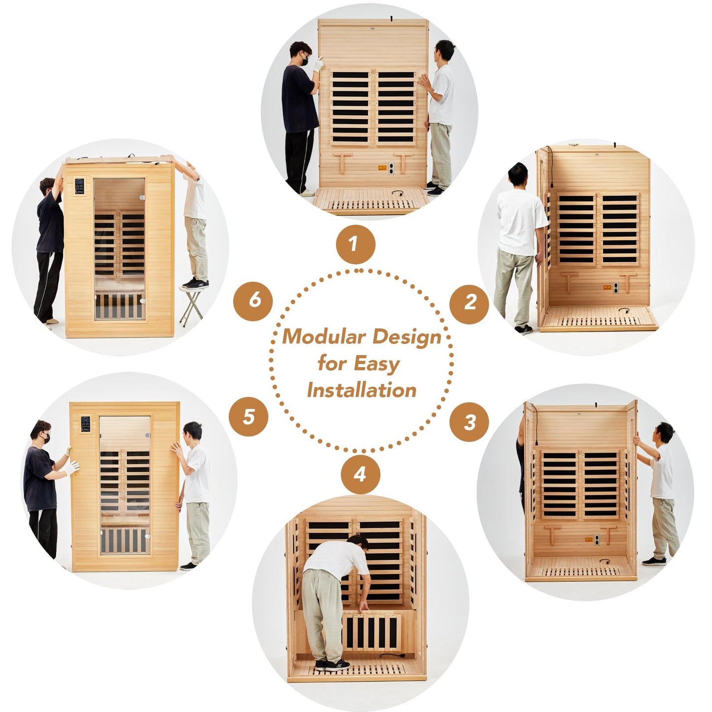 1 To 2 Person Infrared Sauna for Home, Low EMF Far Infrared Therapy with 6 Heating Plates, Canadian Hemlock Wood Dry Sauna Room with Chromotherapy Light, Bluetooth Speaker & Dual Controls, Home SPA