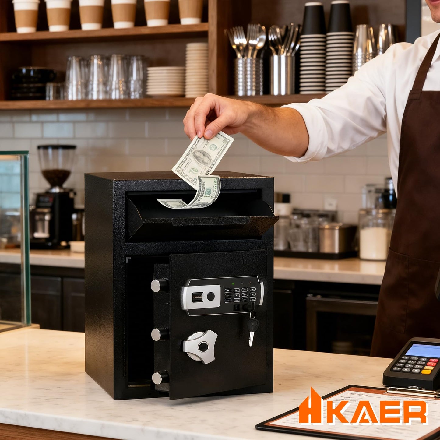 2.8 CUB Depository Drop Safe Fireproof, Front Drop Slot Lock Box with Digital Combination and Anti-Fishing, Silent Deposit Safe Box, Security Money Safe for Cash Slips Expense Business Office Home