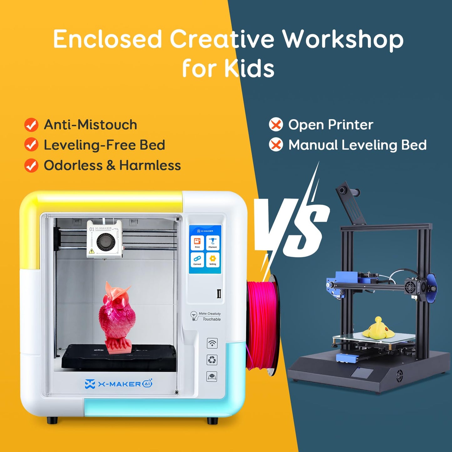 AOSEED 3D Printer for Kids & Beginners, AI-Powered Toy Maker with Leveling-Free Design, 400mm/s Speed, 17+ Design Modules, 1 PLA Filaments, Enclosed Mini 3D Printer for Home & School, X-Maker AI+