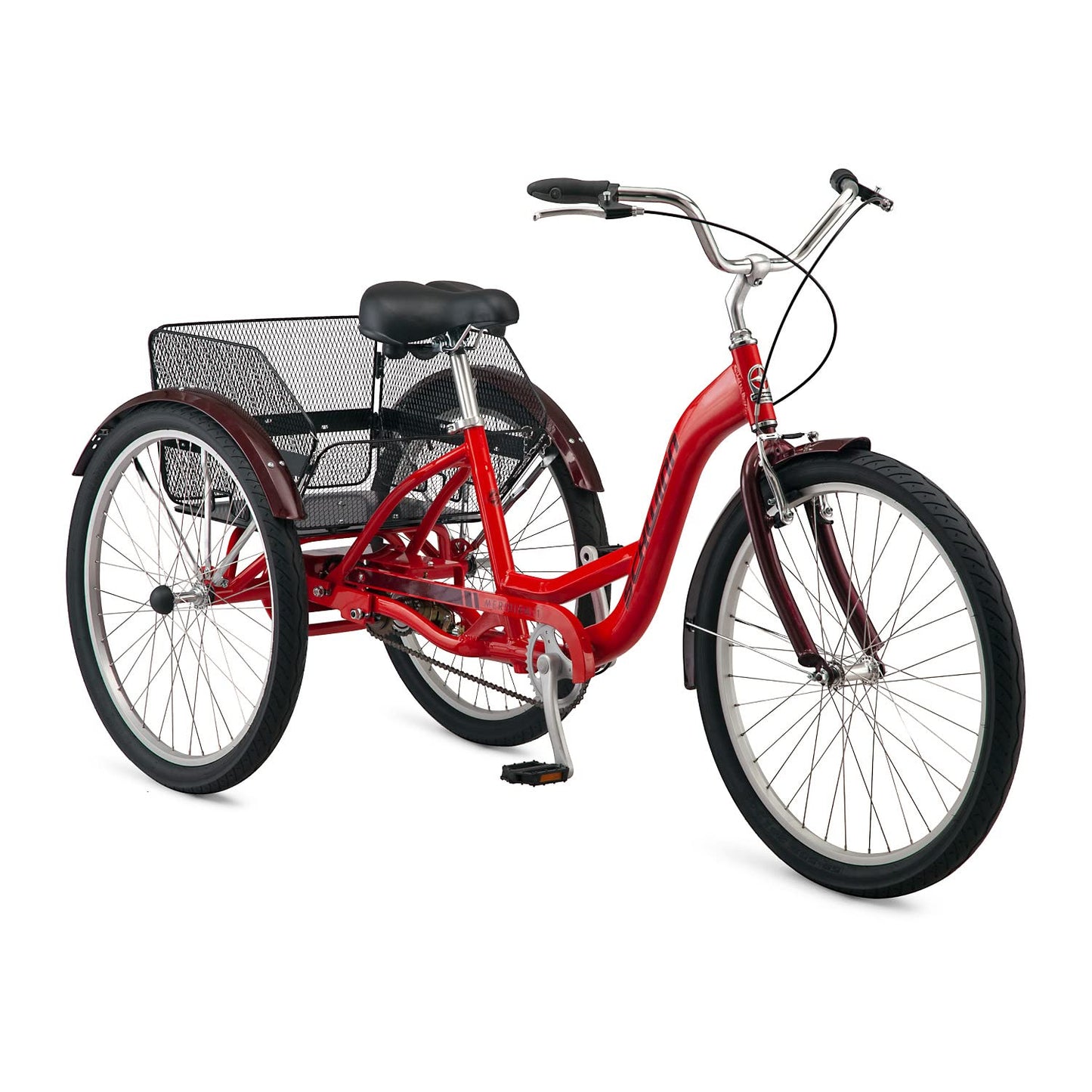 Schwinn Meridian Adult Tricycle, 26 Inch Bike for Women and Men, Single-Speed Adult Trike, Low Step-Through Frame, Springer Cruiser Seat, Upright Riding Position, Bike with Basket, Tricycle for Adults