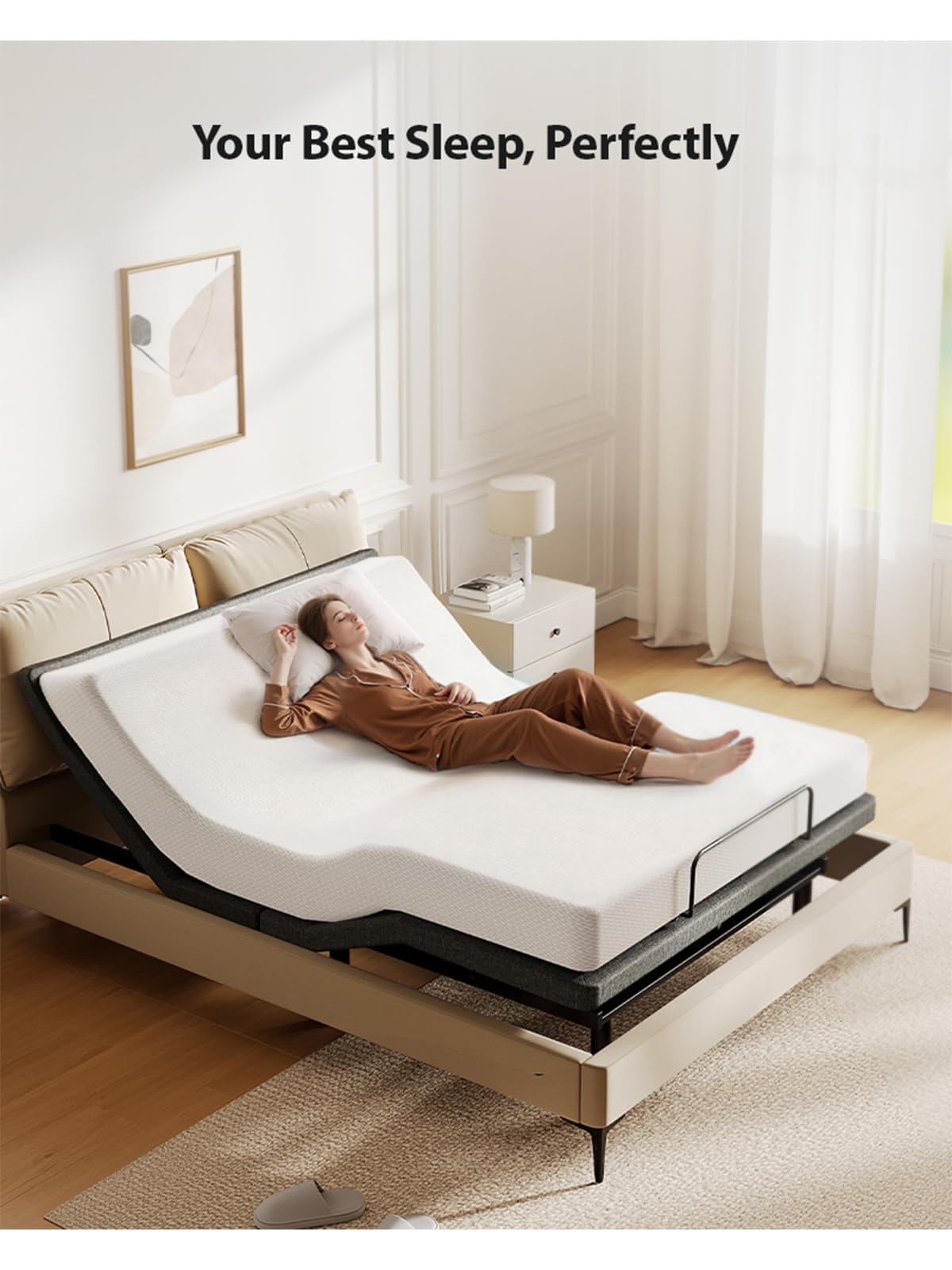 Glendan Queen Adjustable Bed Frame: Back & Foot Incline Electric Bed Base, Remote Control with Storage Basket, USB-A & USB-C Both Sides Charging, Zero Gravity Anti-Snore, 3 Heights, Easy Assembly