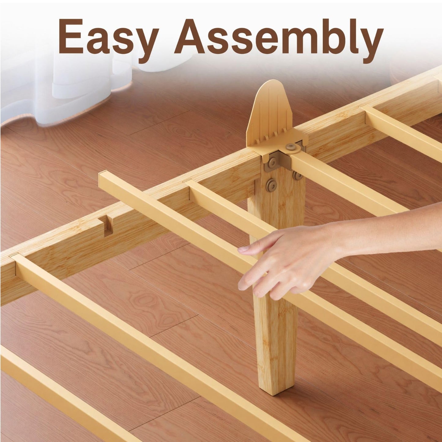 Hunlostten 14 Inch King Size Bed Frame Bamboo with Headboard and Footboard, Wood Platform Bed with Roman Column Design, Heavy Duty Metal Slats Support, No Box Spring Needed, Easy Assembly, Noise Free