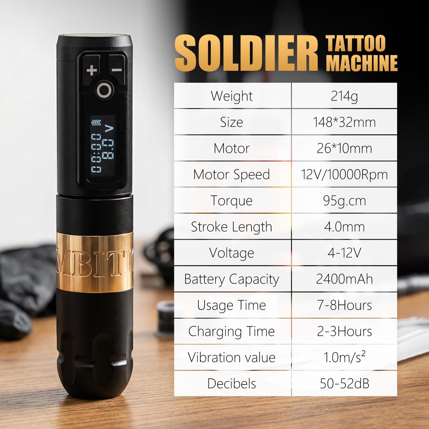 Ambition Soldier Wireless Tattoo Machine Kit, 4.0mm Rotary Pen