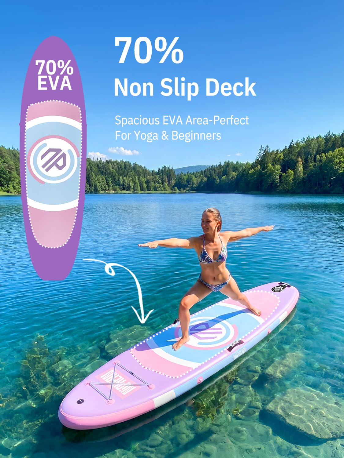 Niphean（Ultra-Light） Inflatable Paddle Board with StabilTrac Fin and Durable SUP Accessories, 10' Stand Up Paddle Boards for Adults & Youth, Versatile Yoga Paddle Board-Lavender Whispers with Seat