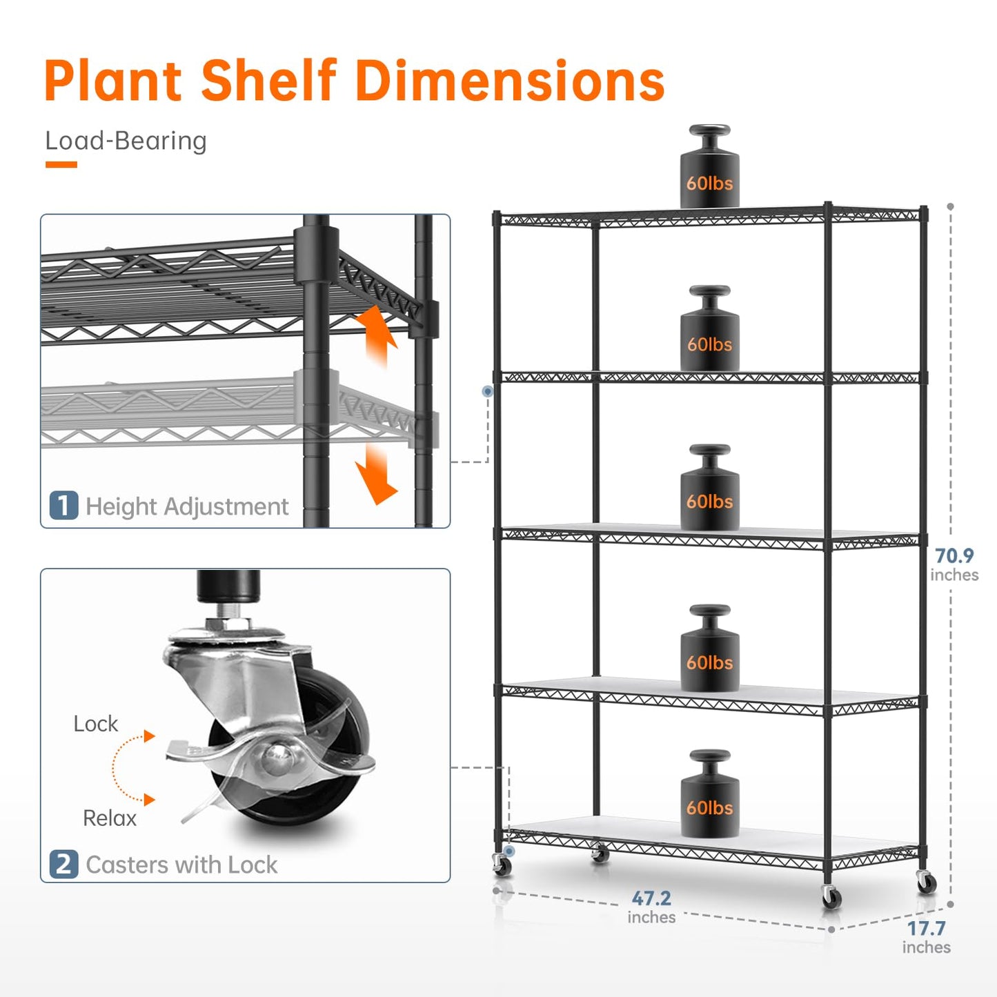 Bstrip Plant Stand with Grow Lights, 5 Tier Large 47.2x17.8x71IN Plant Shelf Indoor with 3FT T5 144w Grow Light, 3 Mode Full Spectrum LED Plant Light with Timer for Indoor Plants, Spring Seed Starting