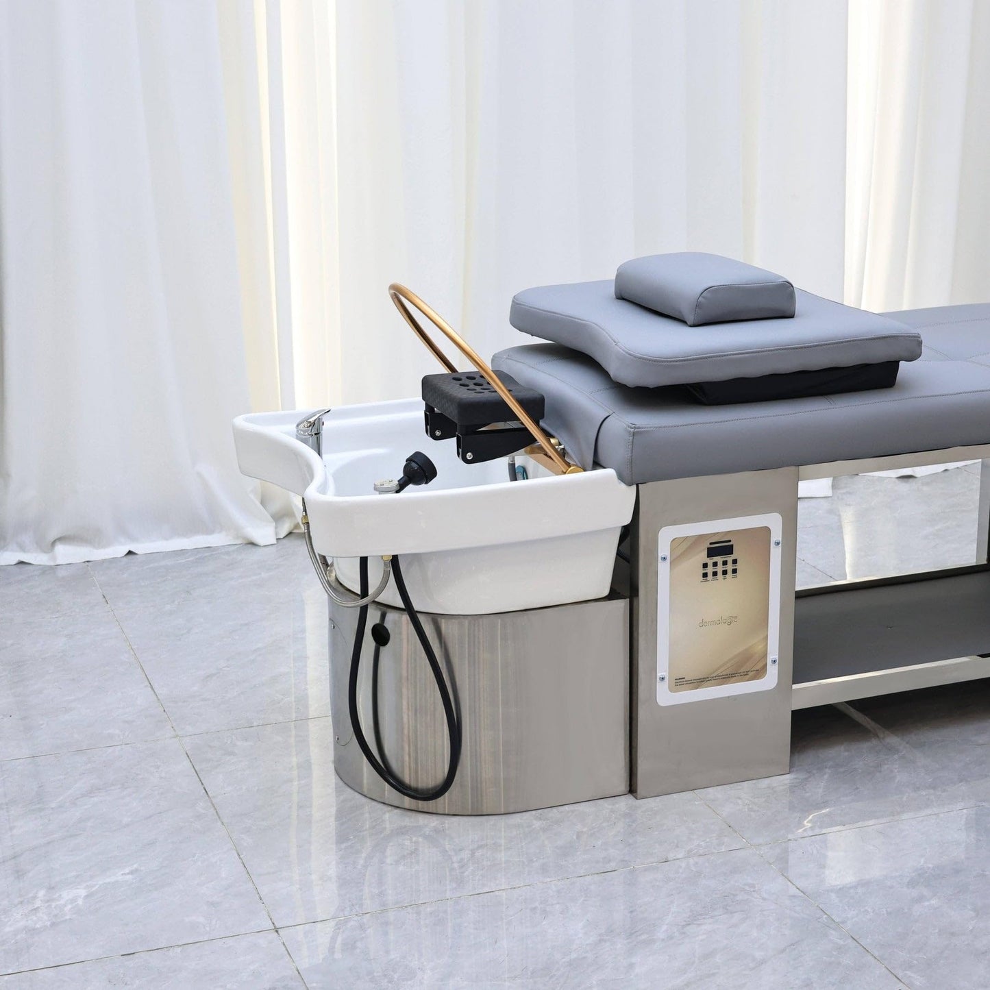 TATARTIST Head Spa Bed with Fumigation Head Therapy Shampoo Bed Water Circulation Massage Shampoo Backwash Unit Spa Hair Salon Equipment (Grey)