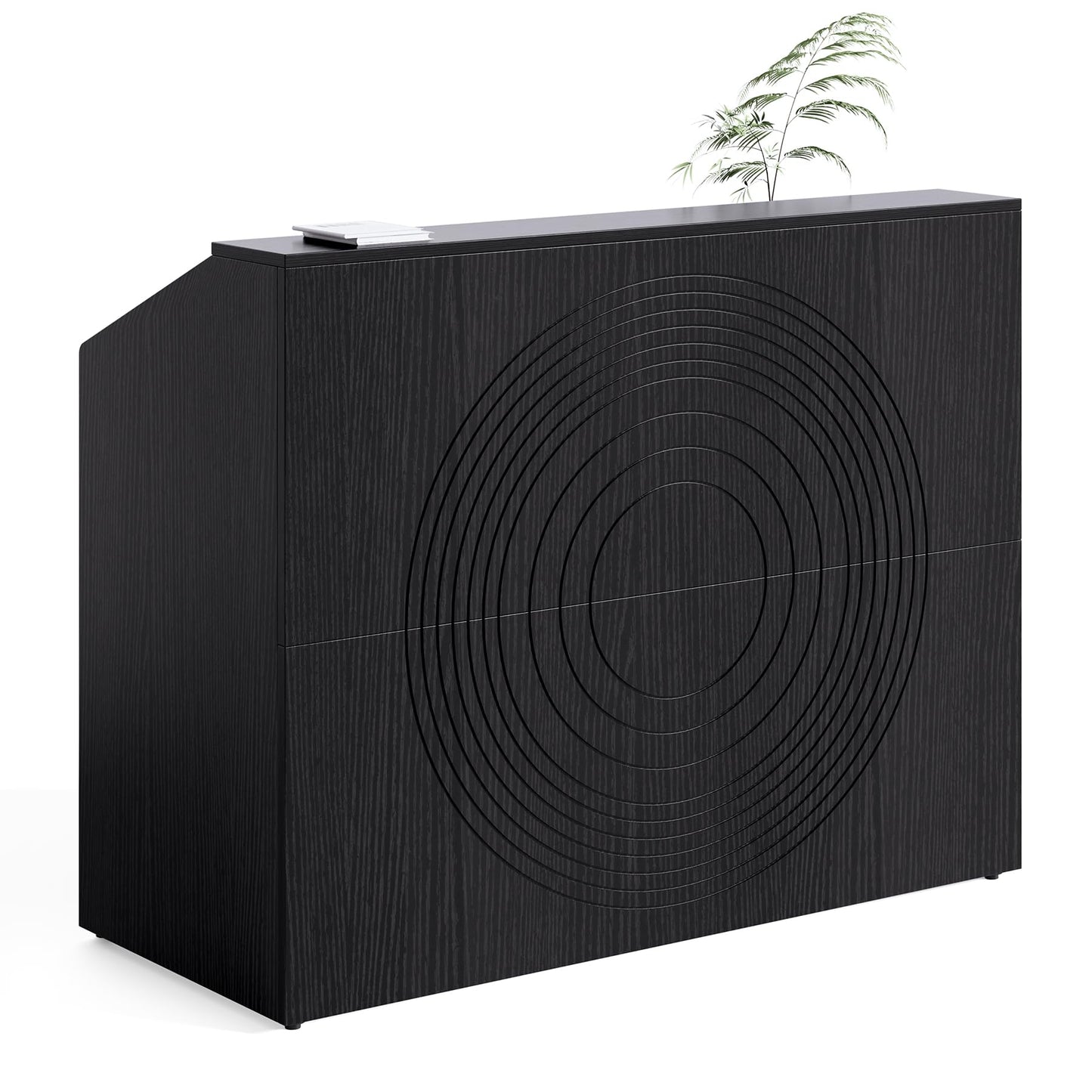 LITTLE TREE 47-Inch Reception Desk with Counter, Black Front Desk Reception Room Table, Retail Counter for Checkout, Modern Welcome Desk for Lobby, Office, Beauty Salon
