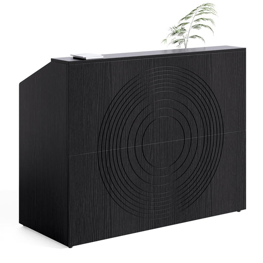 LITTLE TREE 47-Inch Reception Desk with Counter, Black Front Desk Reception Room Table, Retail Counter for Checkout, Modern Welcome Desk for Lobby, Office, Beauty Salon