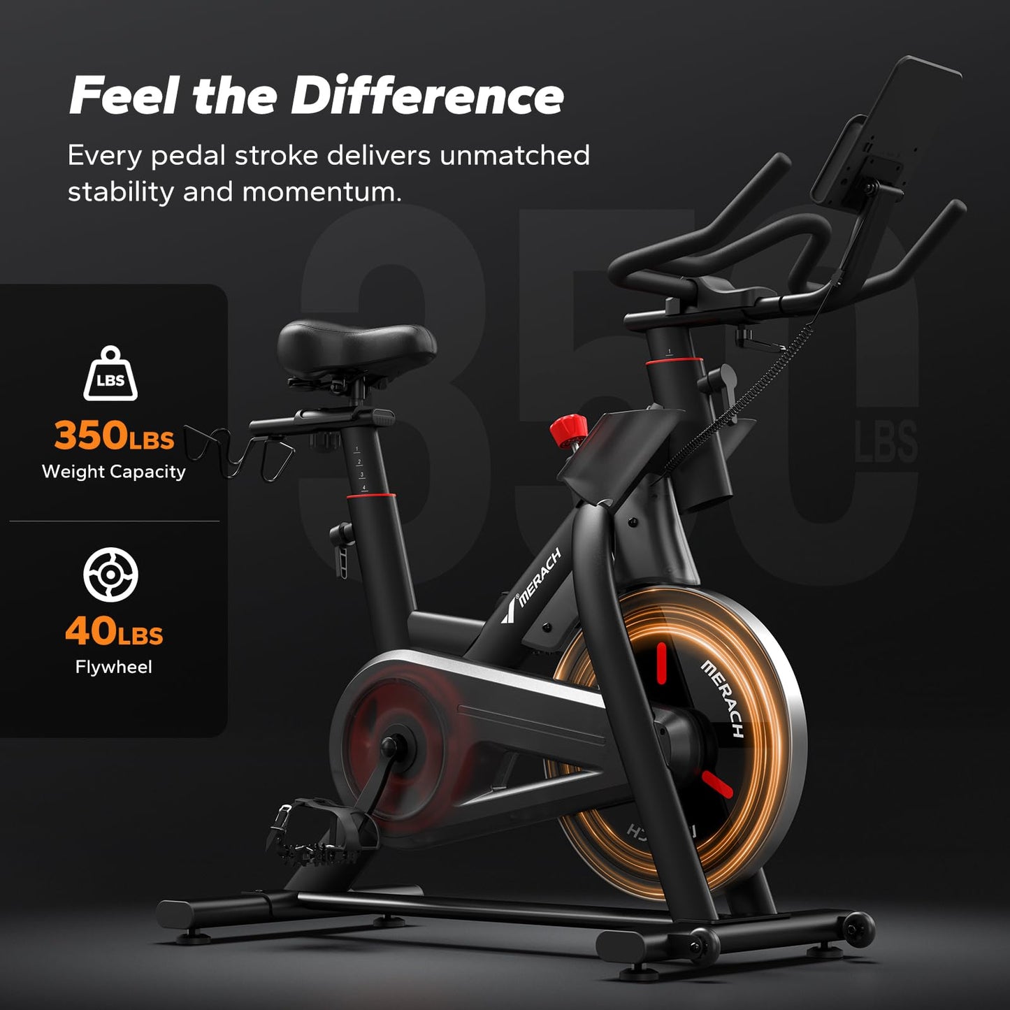Merach Magnetic Exercise Bike for Home Gym, Low Noise Stationary Bike with Soft Seat Cushion, Indoor Workout Bike with 350 lbs Weight Capacity, Spinning Bike with Self-Developed App, Tablet Mount