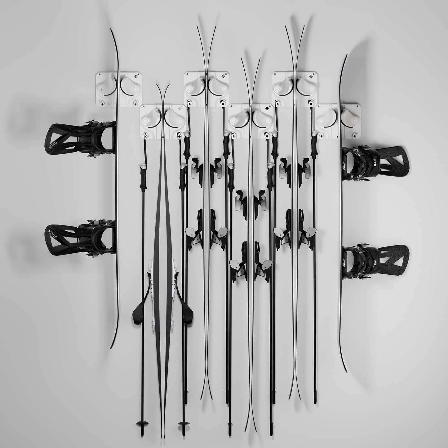 Gravity Grabber, The OG - Ski & Snowboard Wall Mount, Indoor Garage & Home Storage Organizer, Damage-Free Grip, Holds Skis/Boards/Poles/More, Space-Saving Premium Gear Rack, (White 6-Pack)