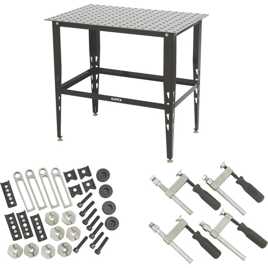 Klutch Steel Welding Table with 24-Piece Fit-Up Tool Kit, 600 Lb Capacity, 36 in. L x 24 in. W x 33-1/4 in. H, 16mm Fixture Holes, Stand Alone or Benchtop Welding Fabrication Table