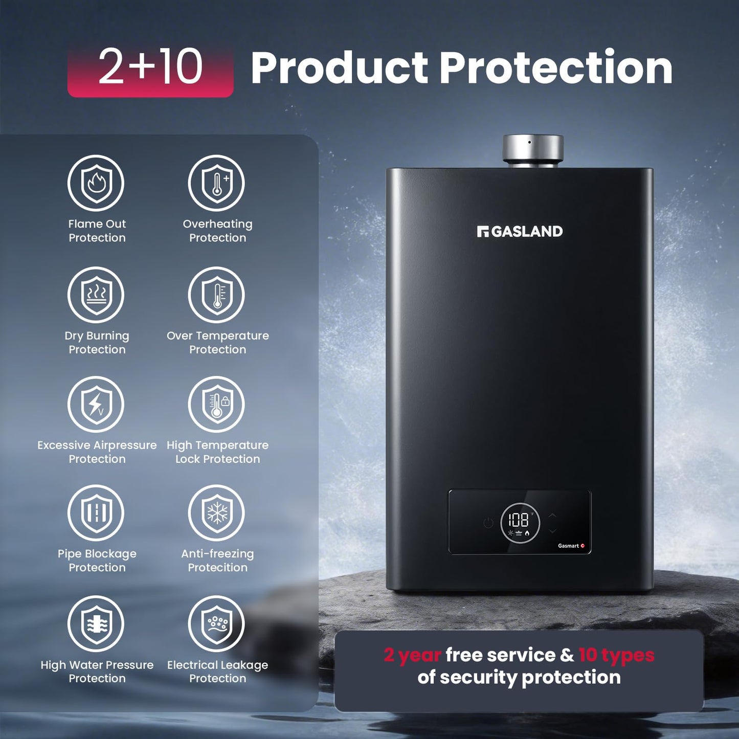 GASLAND Gasmart C 113,000 BTU Natural Gas Tankless Water Heater Indoor, Max 5 GPM On Demand Hot Water Heater with 3“ Exhaust Pipe, 120 Volt,Black