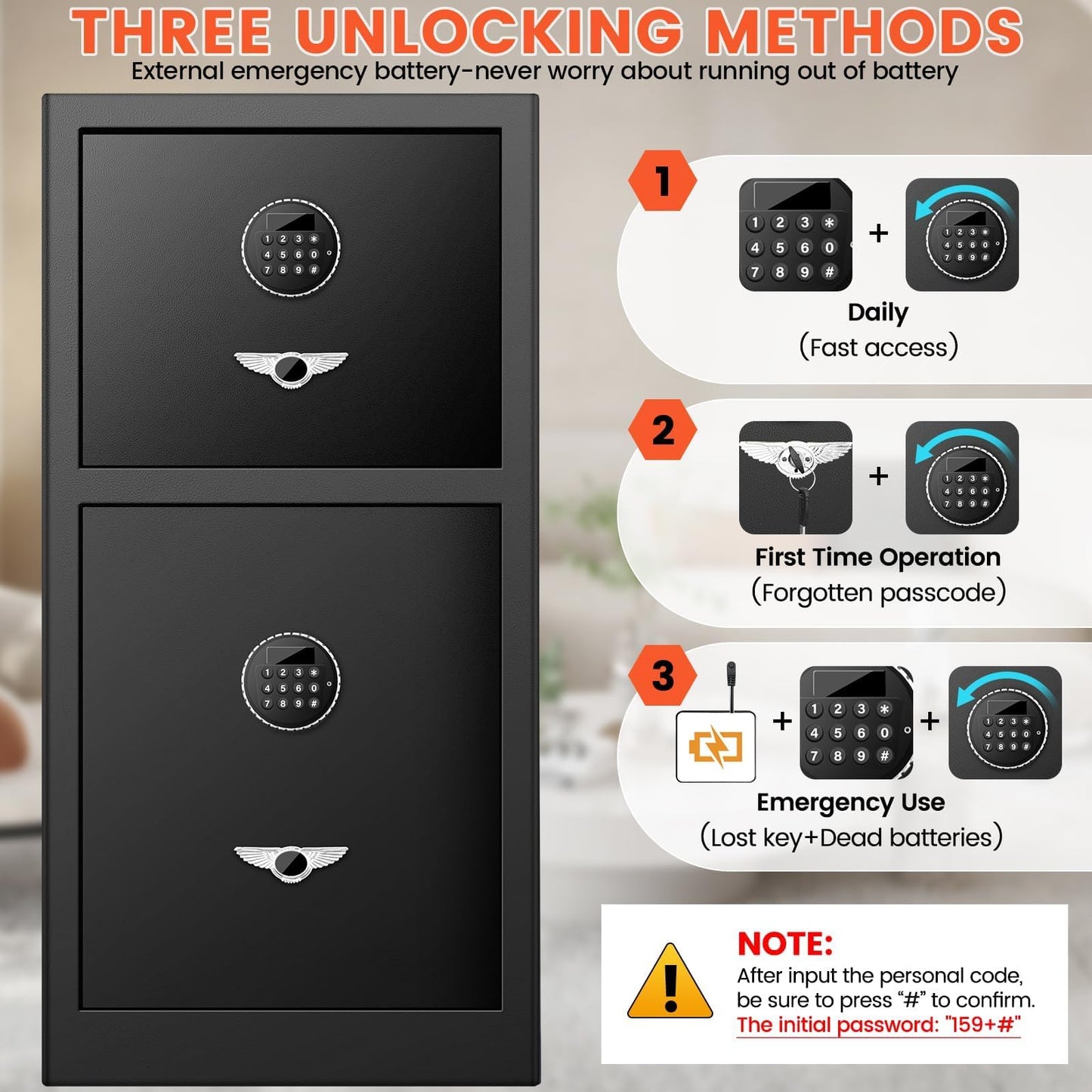 [𝟐𝟎𝟐𝟔 𝐍𝐞𝐰] 9.5 Cu Ft Extra Large Home Safe Fireproof Waterproof with [DOUBLE SAFES], Heavy Duty Digital Security Box with [Hidden Compartment], Fireproof Safe for Home Business Office USE