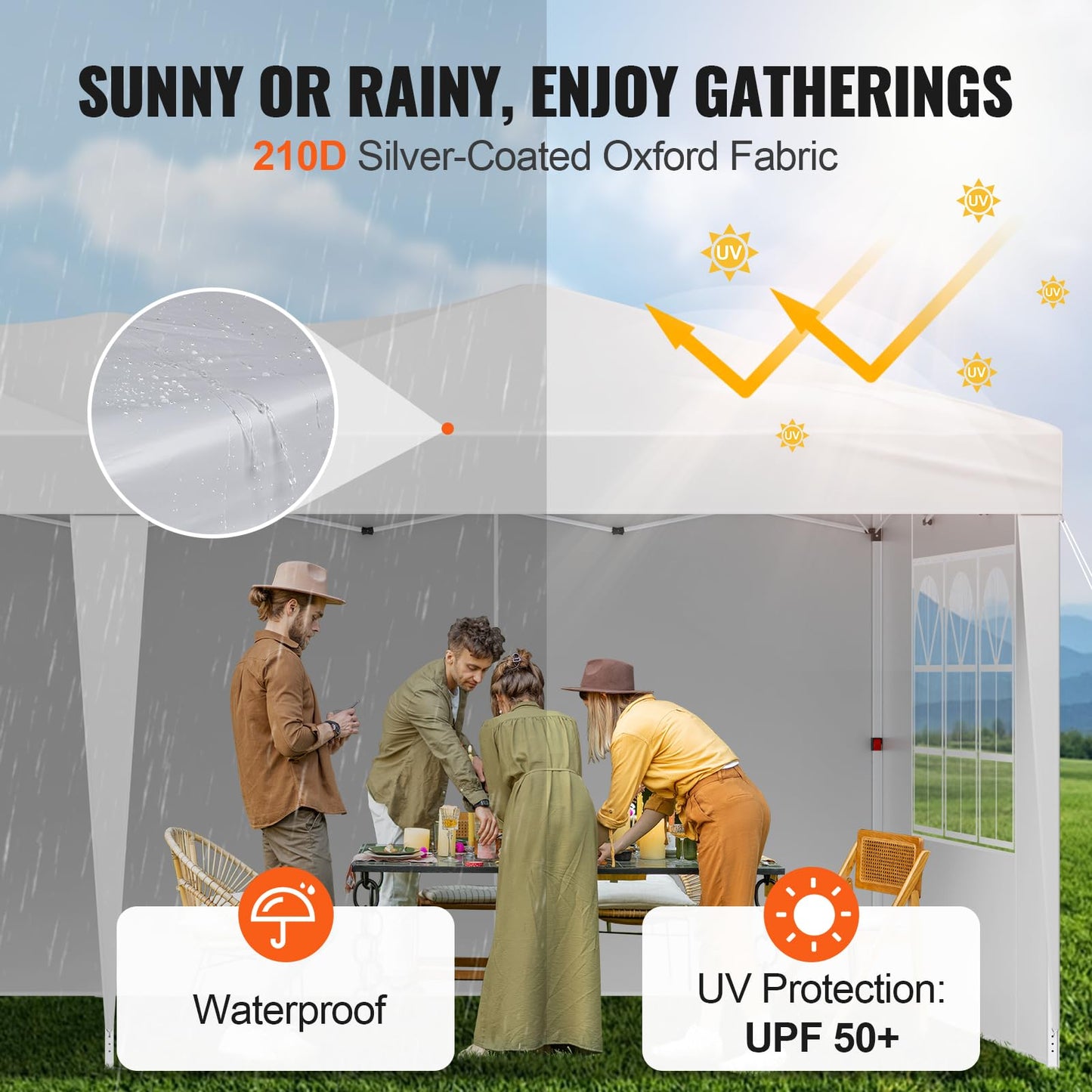 VEVOR Pop Up Canopy, 10 x 20 FT Instant Canopy Portable Gazebo with 3 Sidewalls & 2 Ventilated Windows, Height Adjustable Pop-Up Outdoor Shelter Tent for Events, Patio, Backyard, Party, Parking