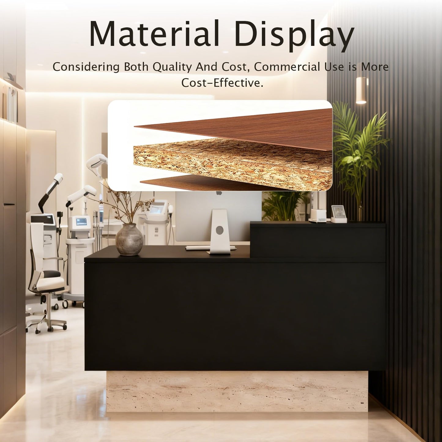 Front Reception Desk with Counter - Wood Modern with Storage Drawer for Salon Retail Office Checkout Barber Counter Table Mostrador para Negocio,Black + Stone/Right - 39.4″x19.6″x41.3″