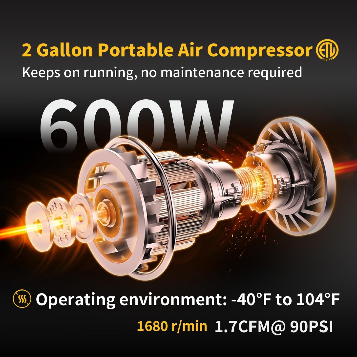 8 Gallon Portable Air Compressor 1HP 2.5 CFM@90PSI 60dB Ultra Quiet Oil Free Air Compressor Ideal for Tire Inflation Pneumatic Tool Spray Painting