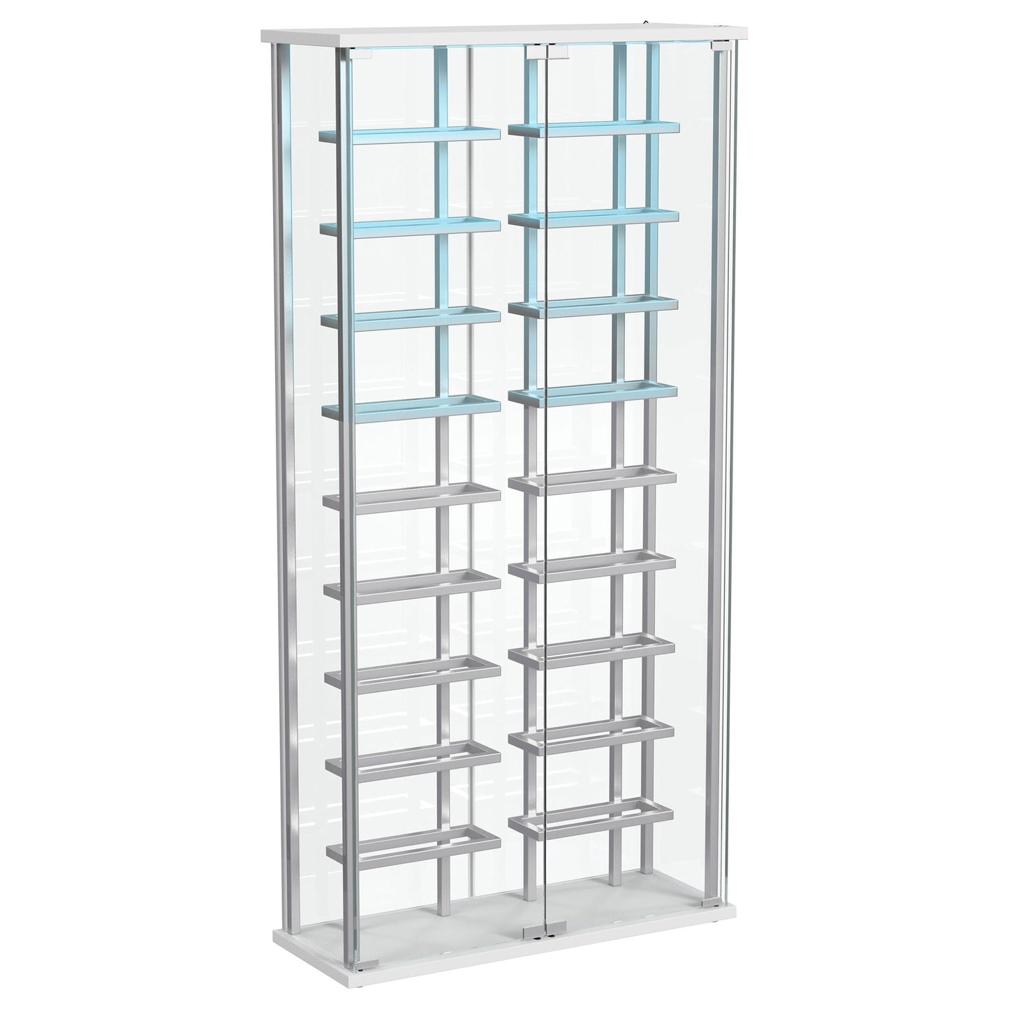 Coaster Home Furnishings Montara LED Tempered Glass Wine Storage Curio Cabinet, Modern Curio Bar Cabinet with Glass Doors and LED Strips, Chrome