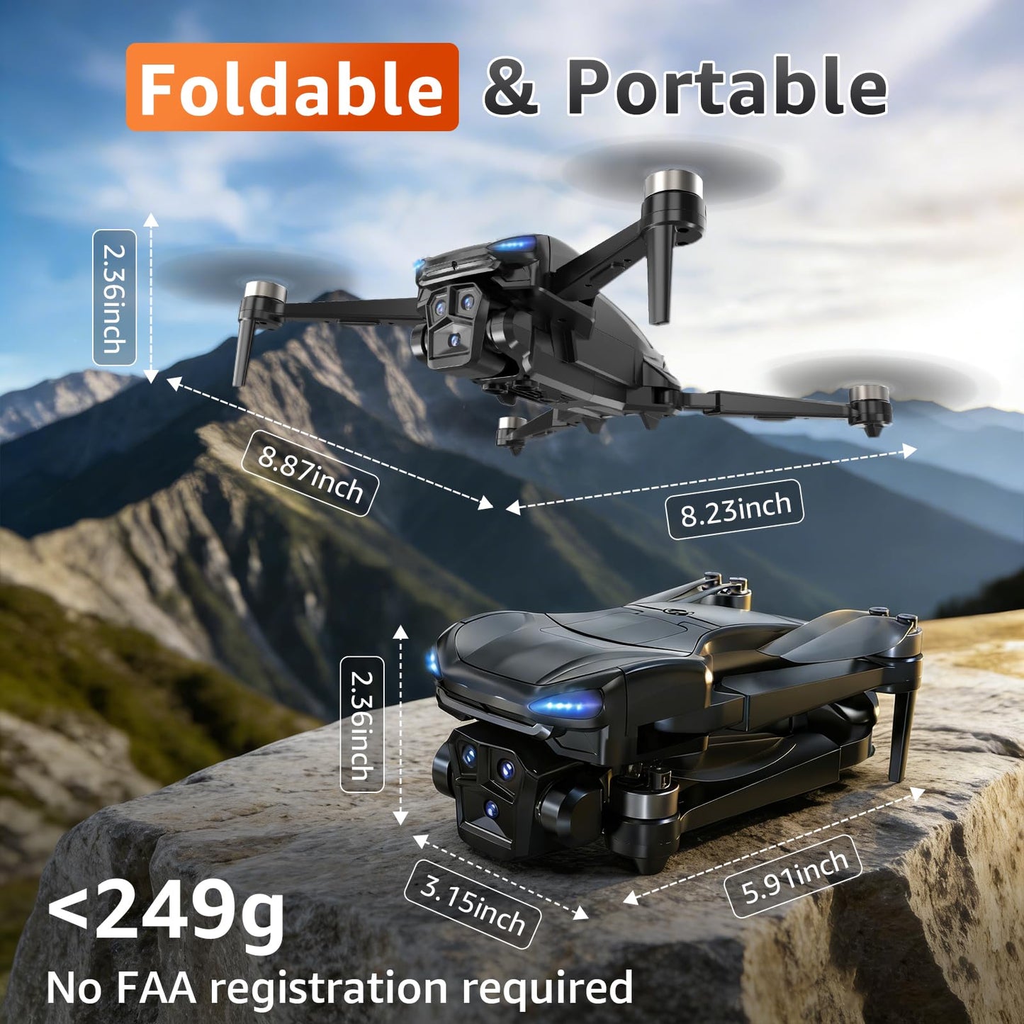 GPS Drone with Camera for Adults - 4K Drone with 4.5” FPV Screen Controller, 60 Min Flight, Brushless Motor Foldable Quadcopter, Auto Return, Follow Me, 3 Speed Modes for Beginners - Gift Under 249g