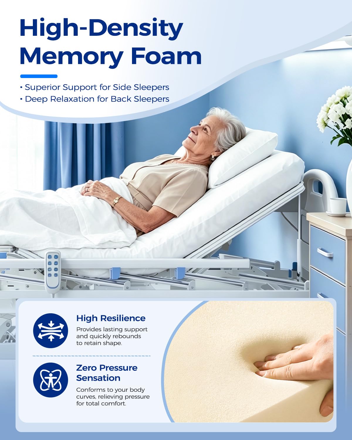 HaiyoHBED 4 Function 600LBS Full Electric Hospital Bed, Beds for Home Use, Special Needs Medical Bed for Seniors with Mattress, Adjustable Hospital, Frame IV Pole, Medical Equipment Beds