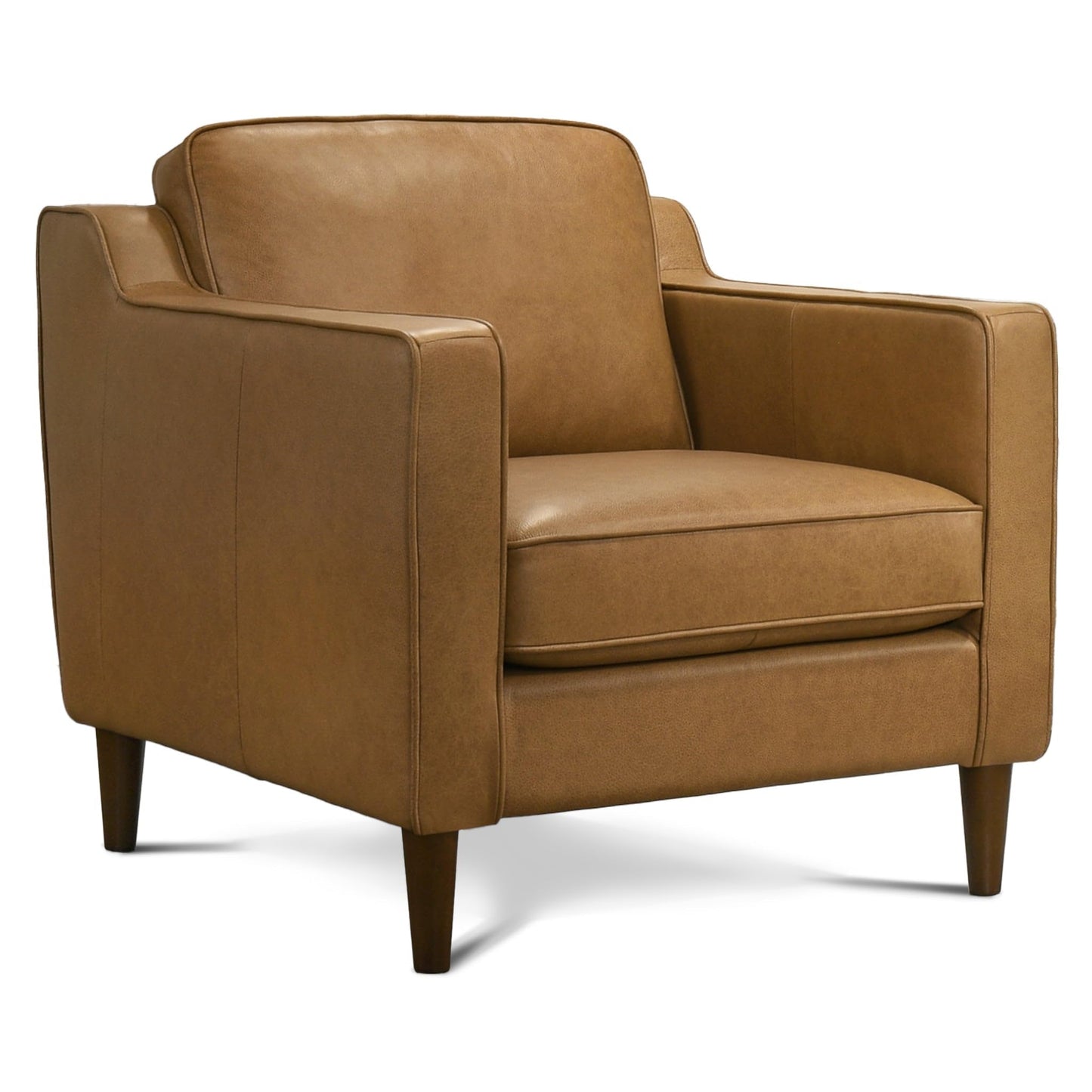 GDFStudio Cooper 32.7" Mid-Century Modern Genuine Leather Accent Chair, Top Grain Buffalo Leather Lounge Chair with Track Armrests & Walnut-Finished Legs for Living Room Bedroom Reading Room, Tan