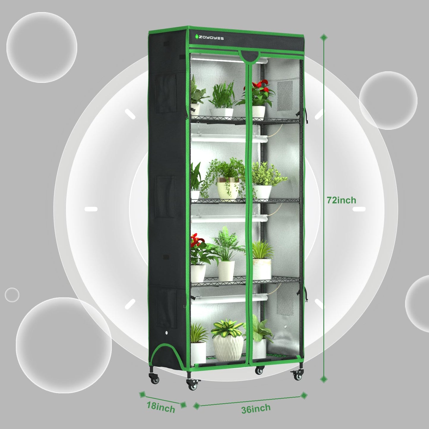 ZOYOYES Indoor Greenhouse Kit with Grow Lights on Cover, 36"W x 18"D x 72"H